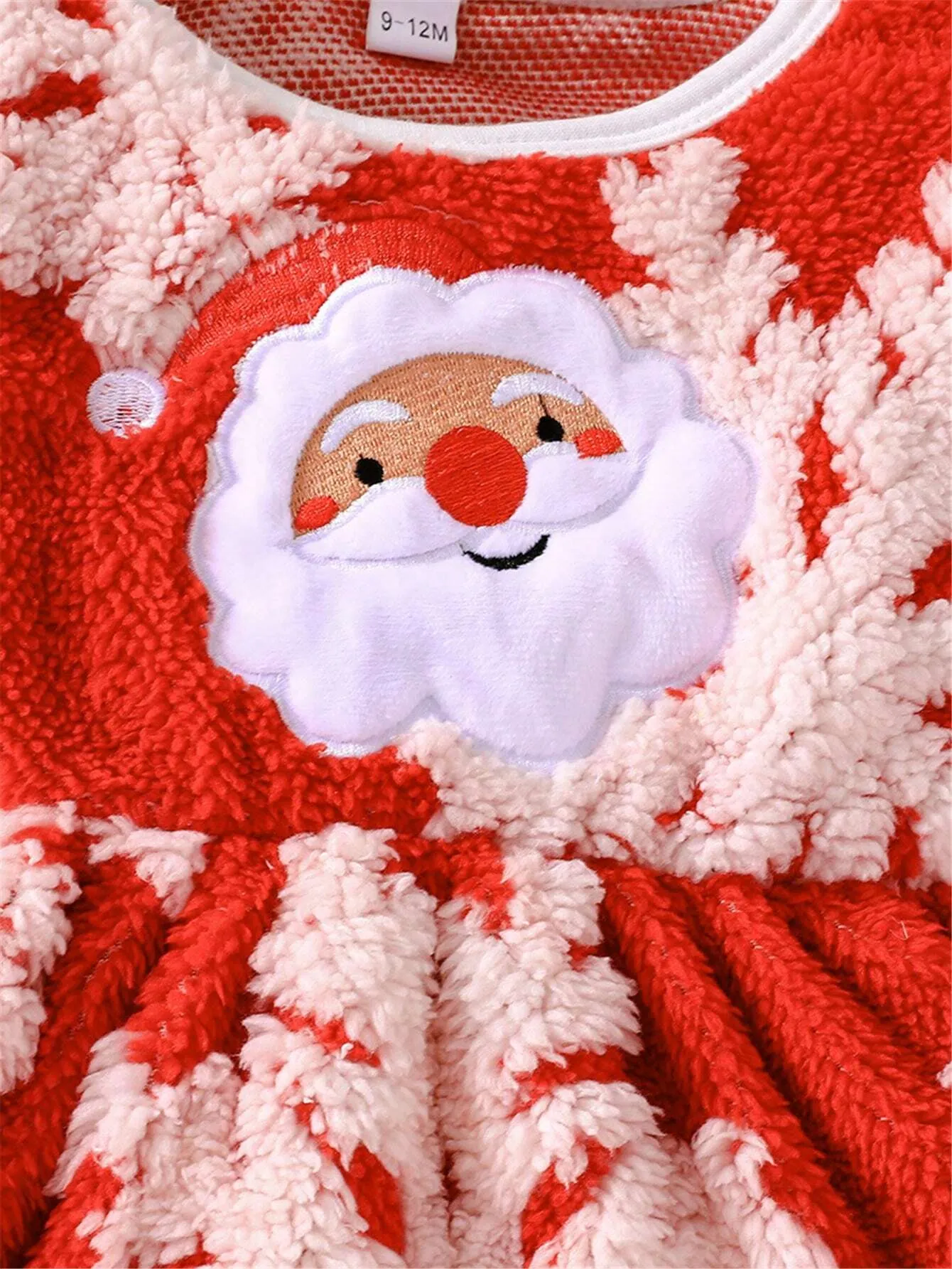 2-Piece Christmas 2024 Girls Plush Warm Cartoon Santa Claus Print Long Sleeve Dress   Headband Set, Winter