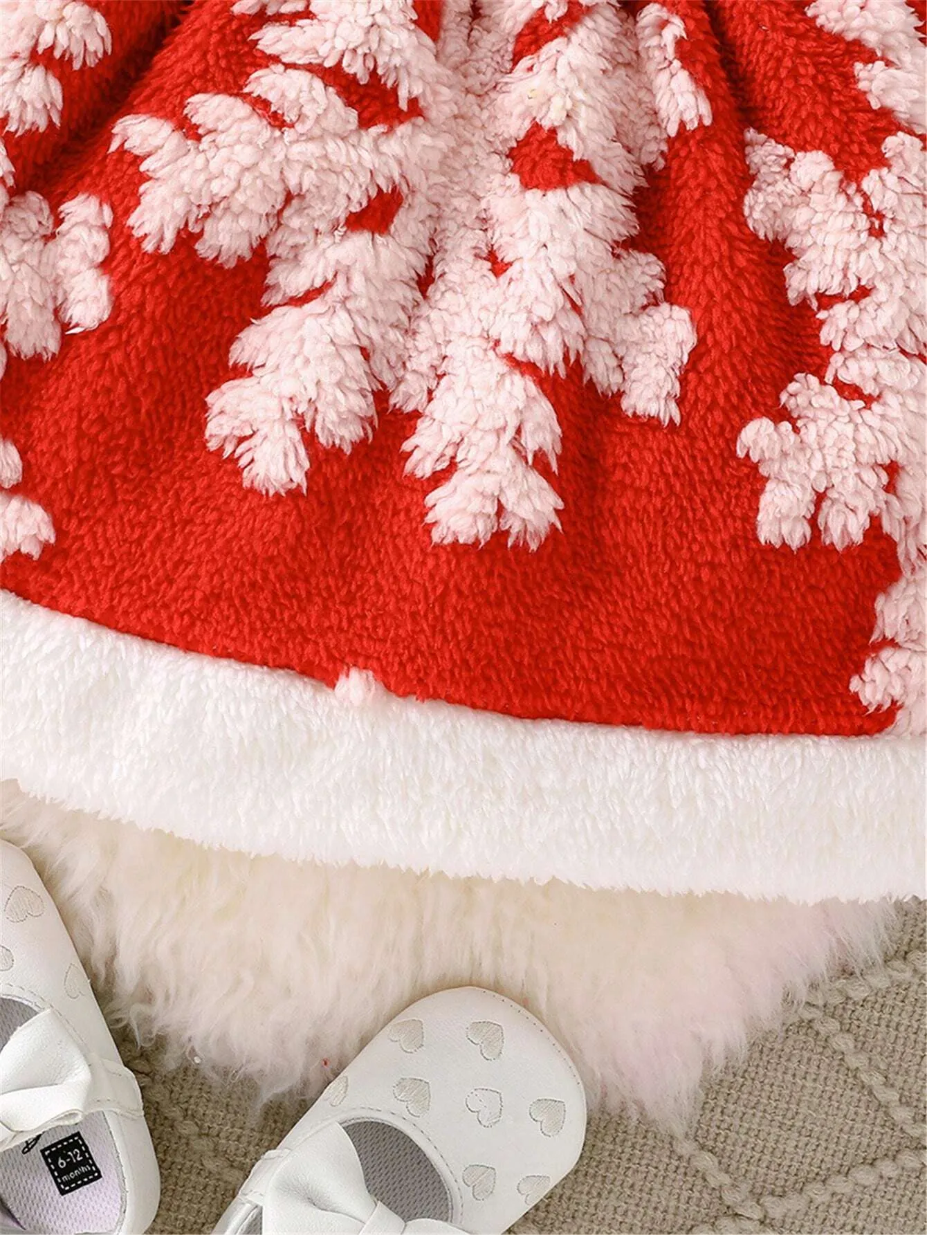 2-Piece Christmas 2024 Girls Plush Warm Cartoon Santa Claus Print Long Sleeve Dress   Headband Set, Winter