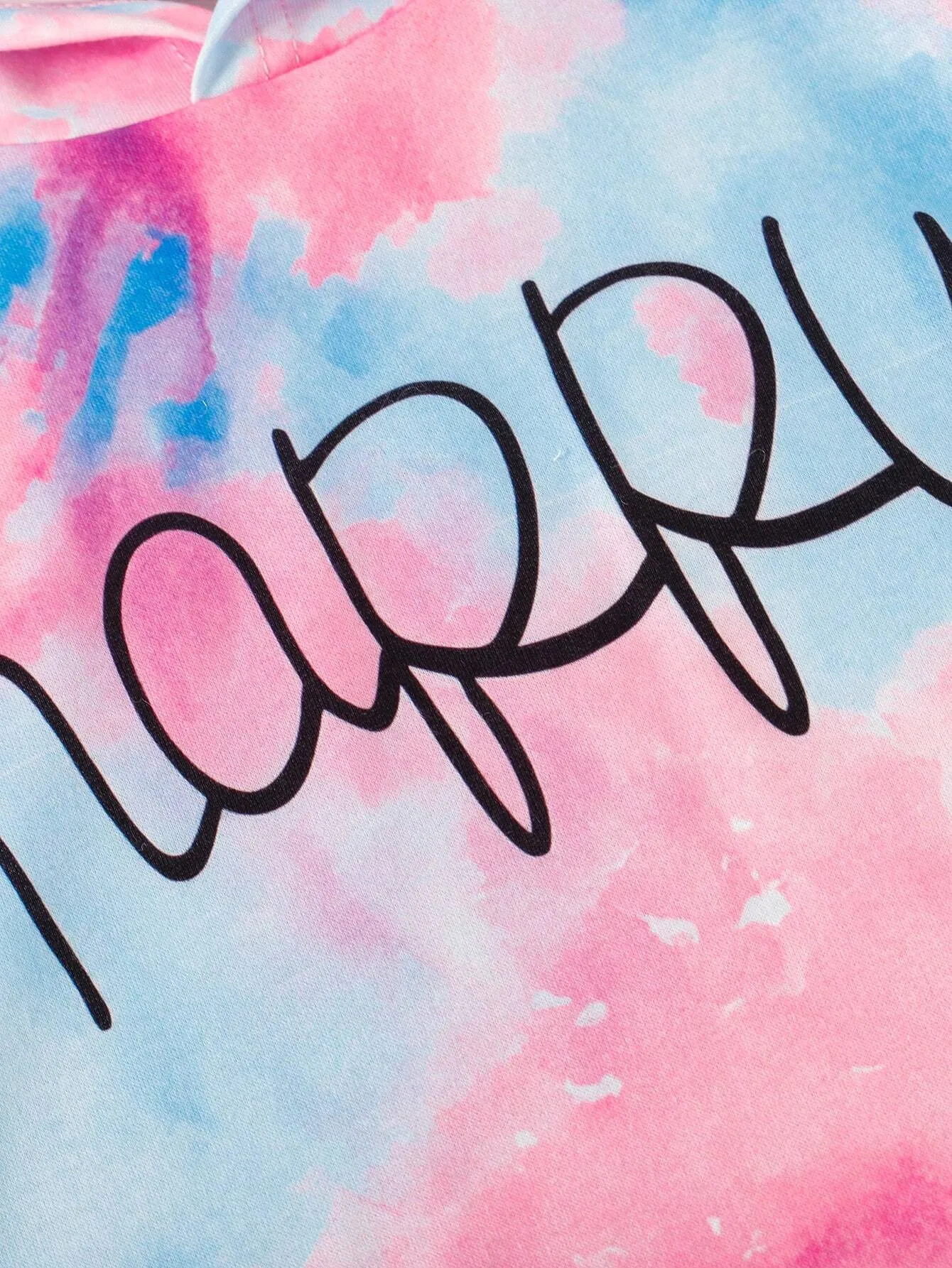 2pcs Girls Fashion Tie Dye Letter Print Hooded Sweatshirt   Slim Fit Pants Set