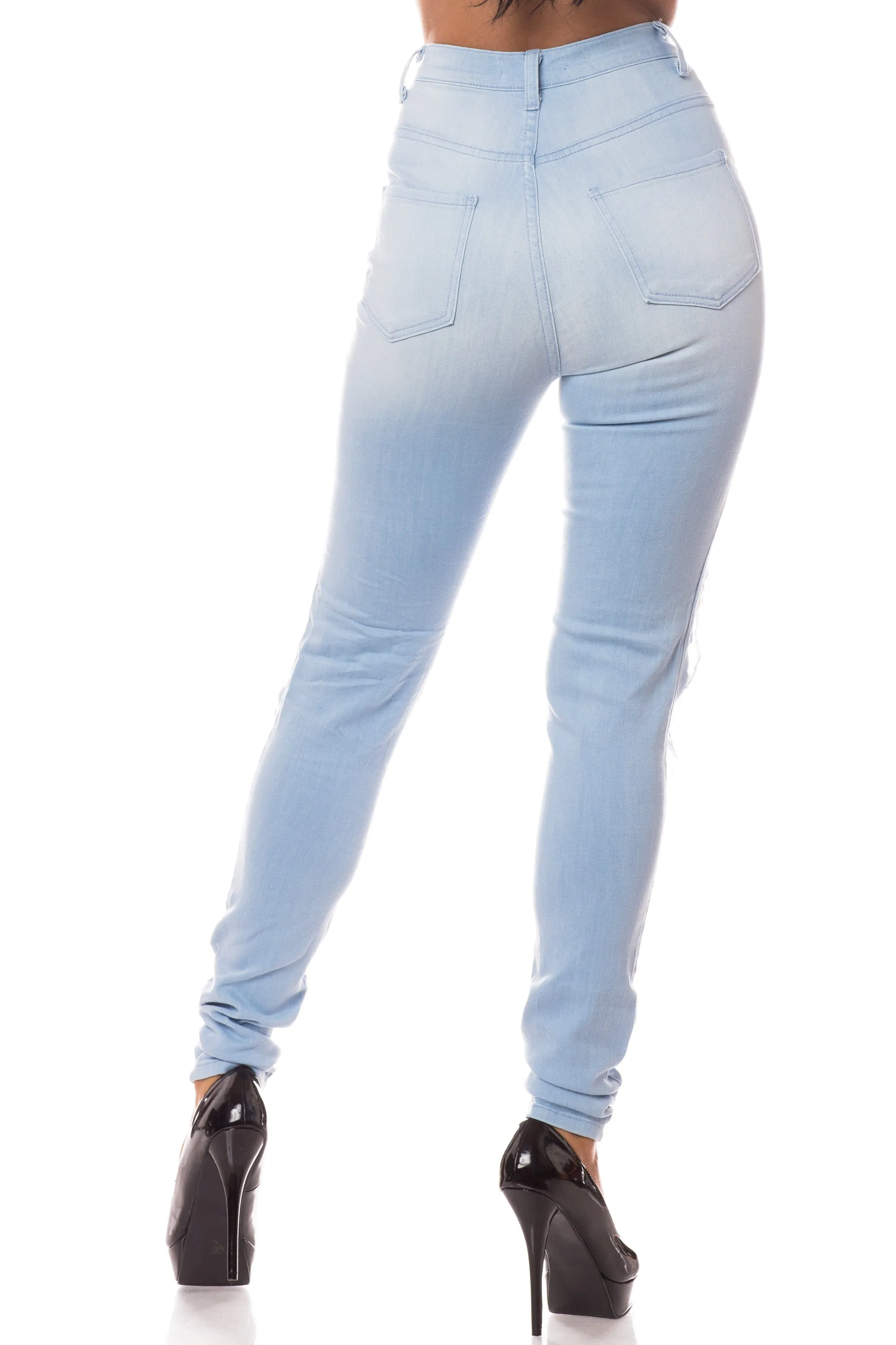 4243 Super High Waisted Distressed Skinny Jeans with Cut Outs