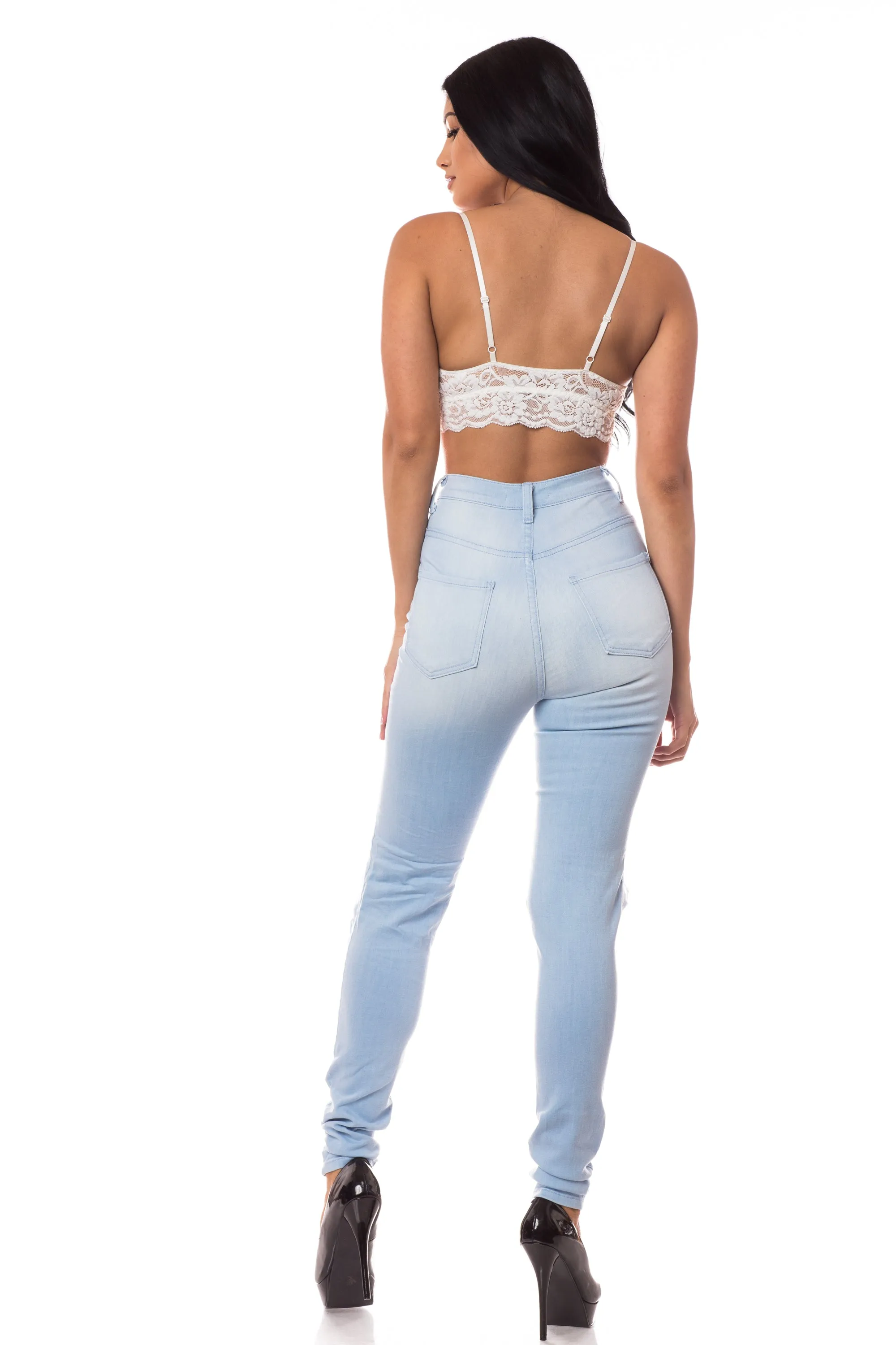 4243 Super High Waisted Distressed Skinny Jeans with Cut Outs