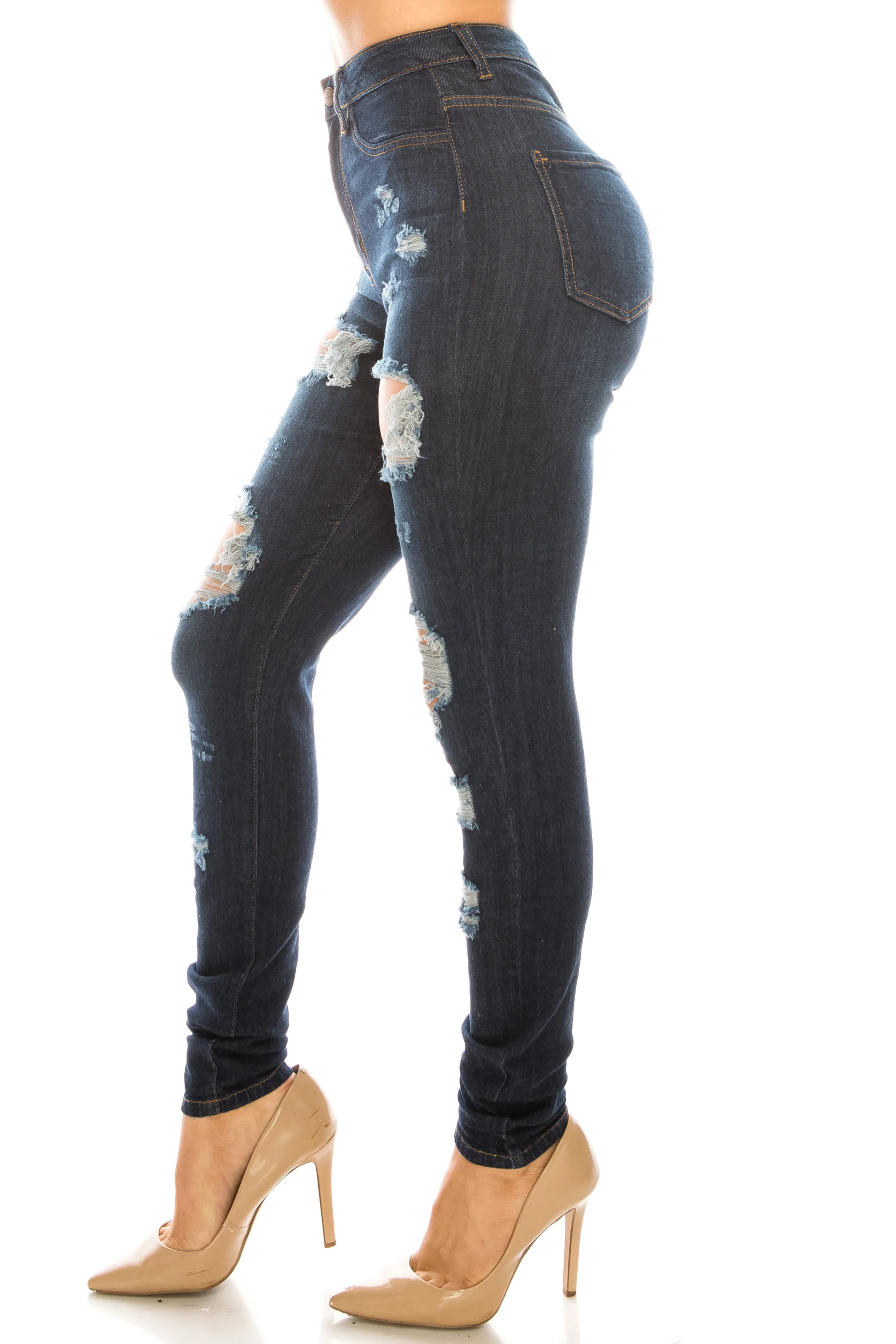 4358 Super High Waisted Distressed Skinny Jeans with Cut Outs