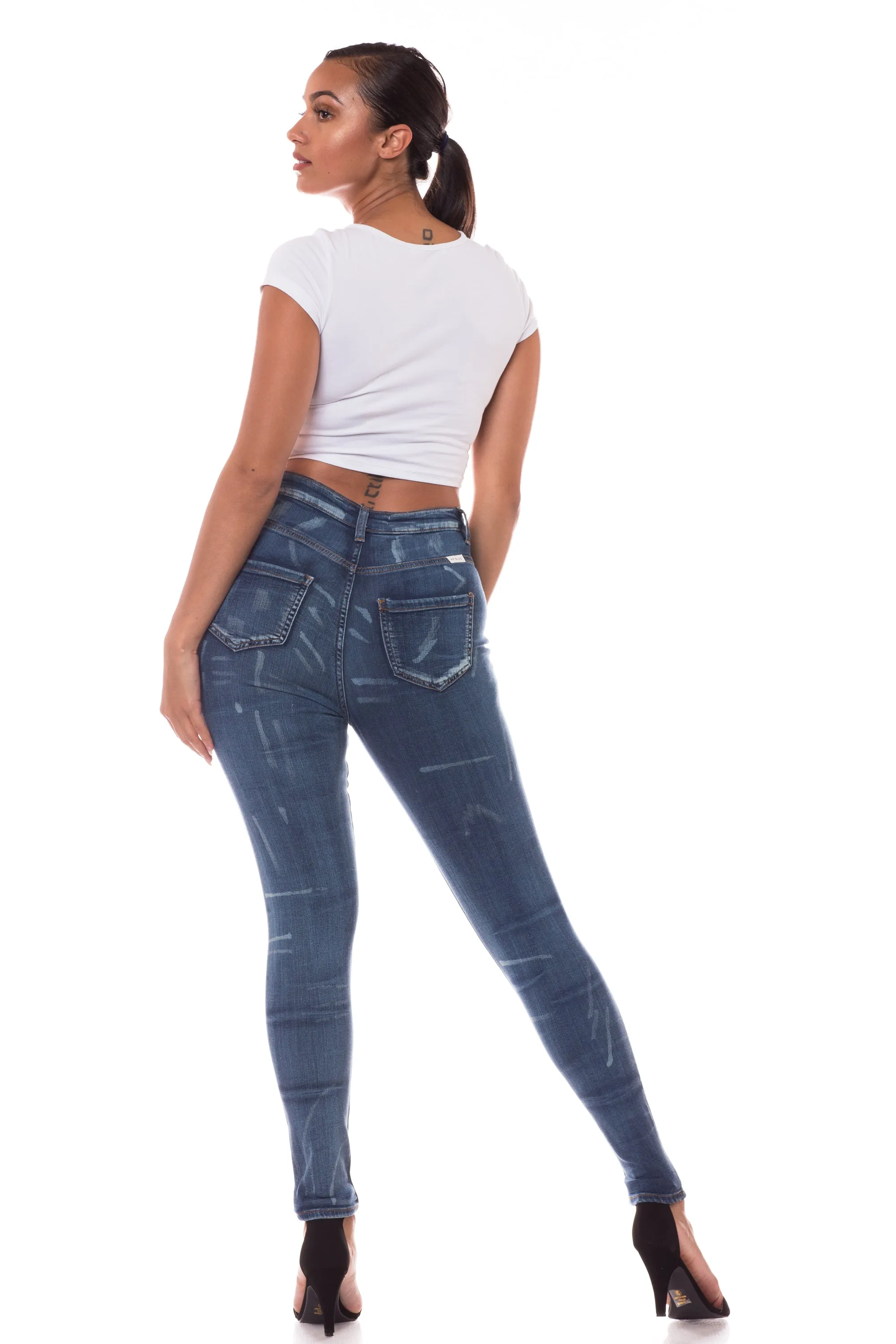 4478 Women's High Waisted Distressed Skinny Jeans