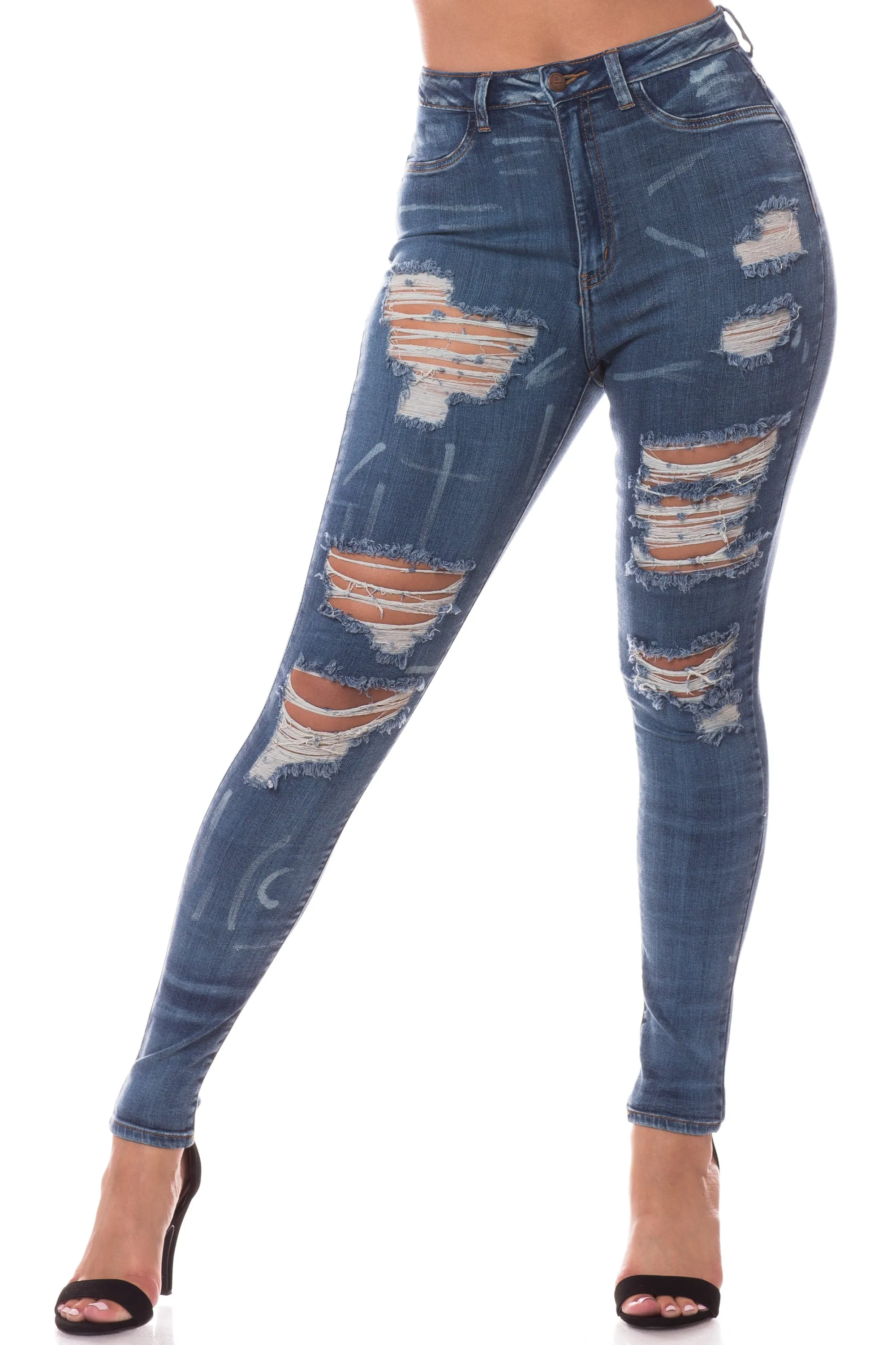 4478 Women's High Waisted Distressed Skinny Jeans
