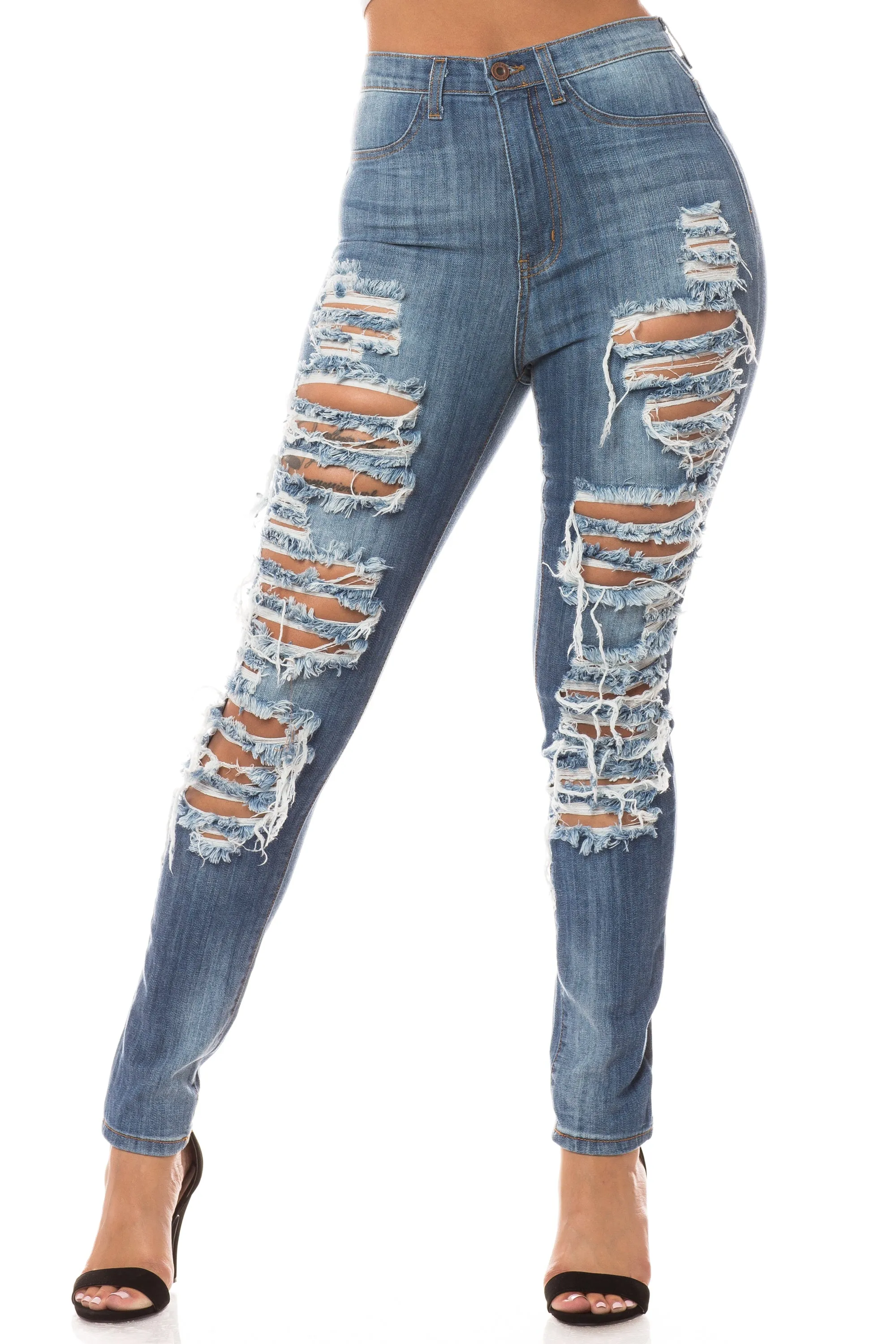 4482 Women's Super High Waisted Distressed Skinny Jeans