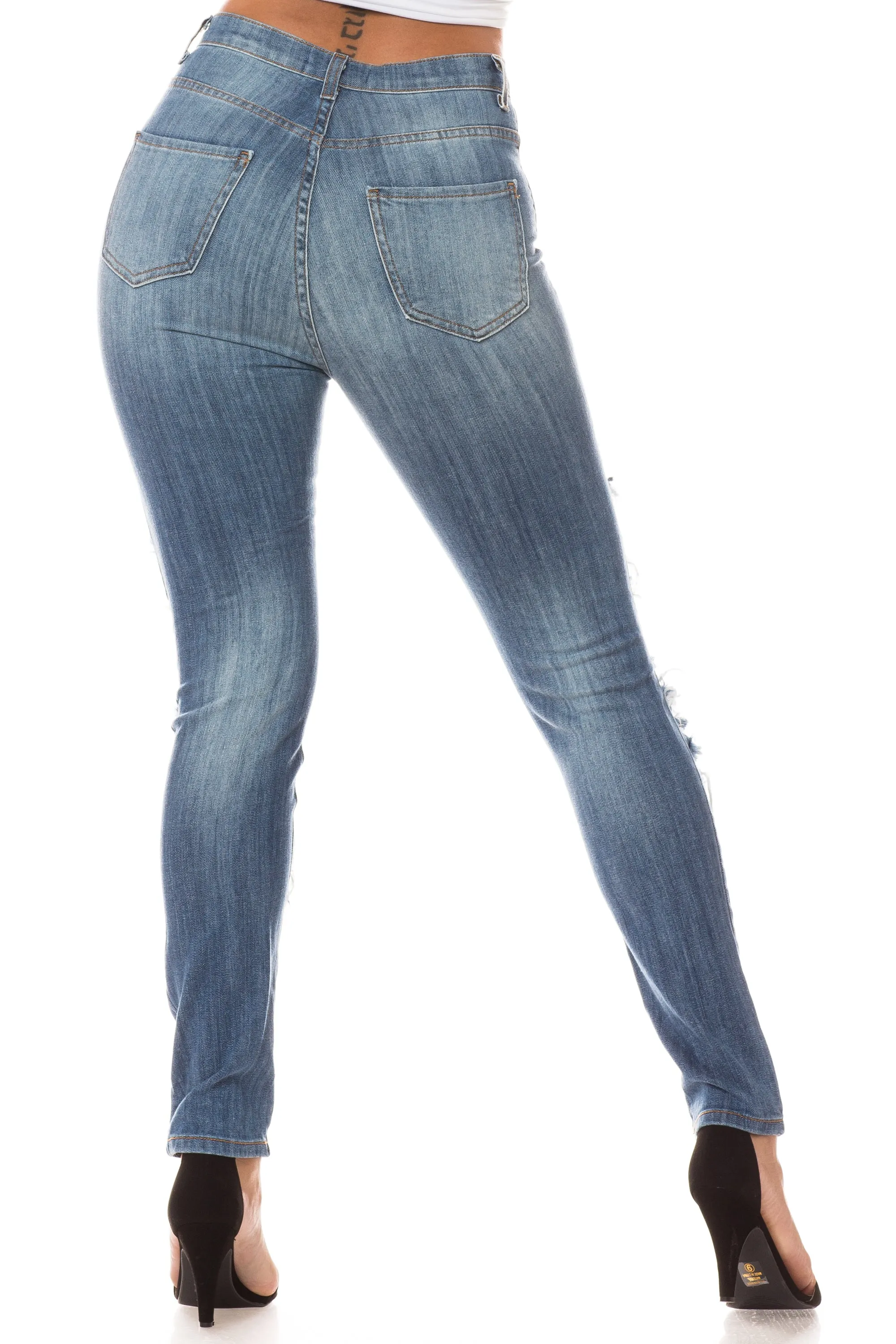 4482 Women's Super High Waisted Distressed Skinny Jeans