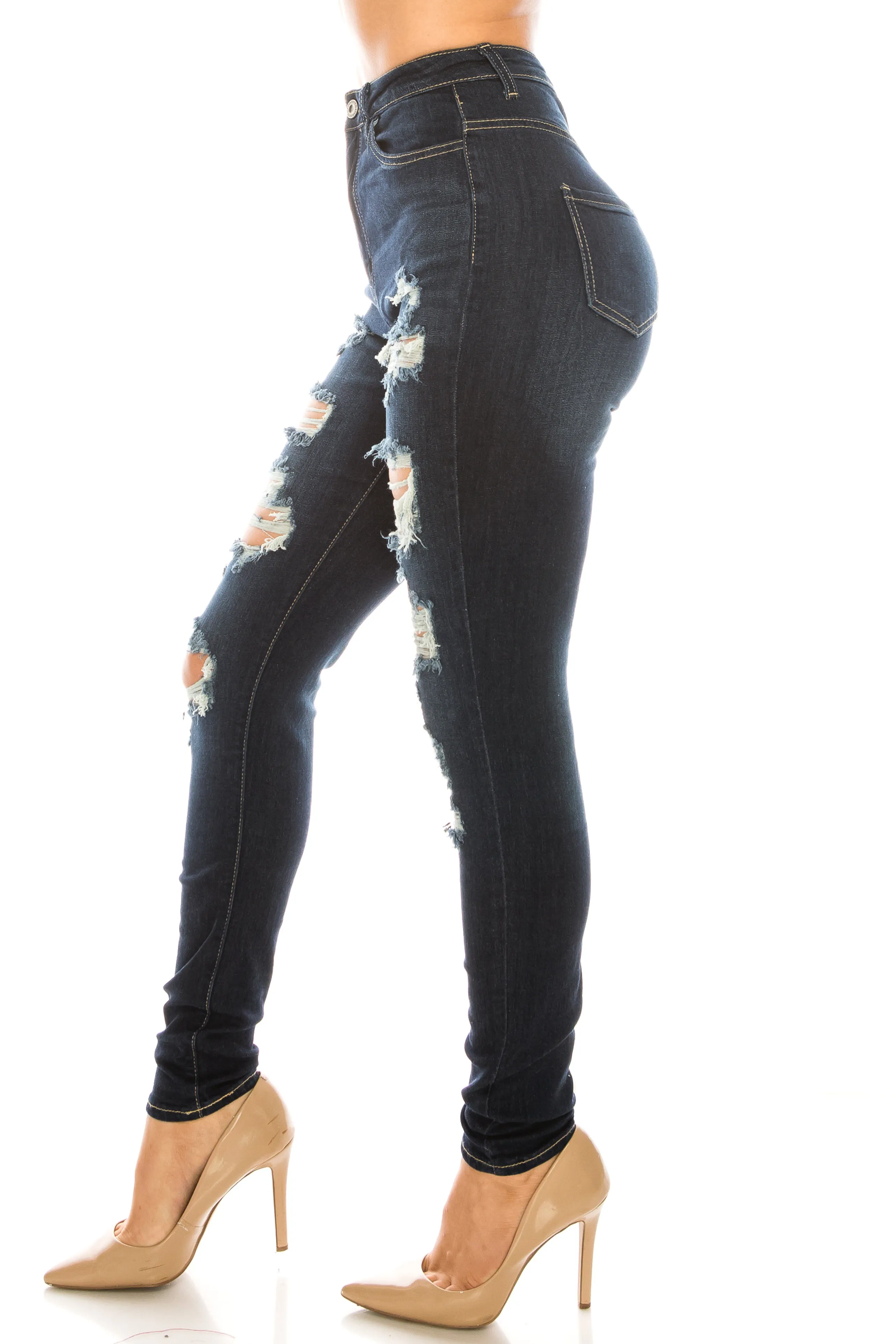 4525 Women's Super High Waisted Distressed Skinny Jeans