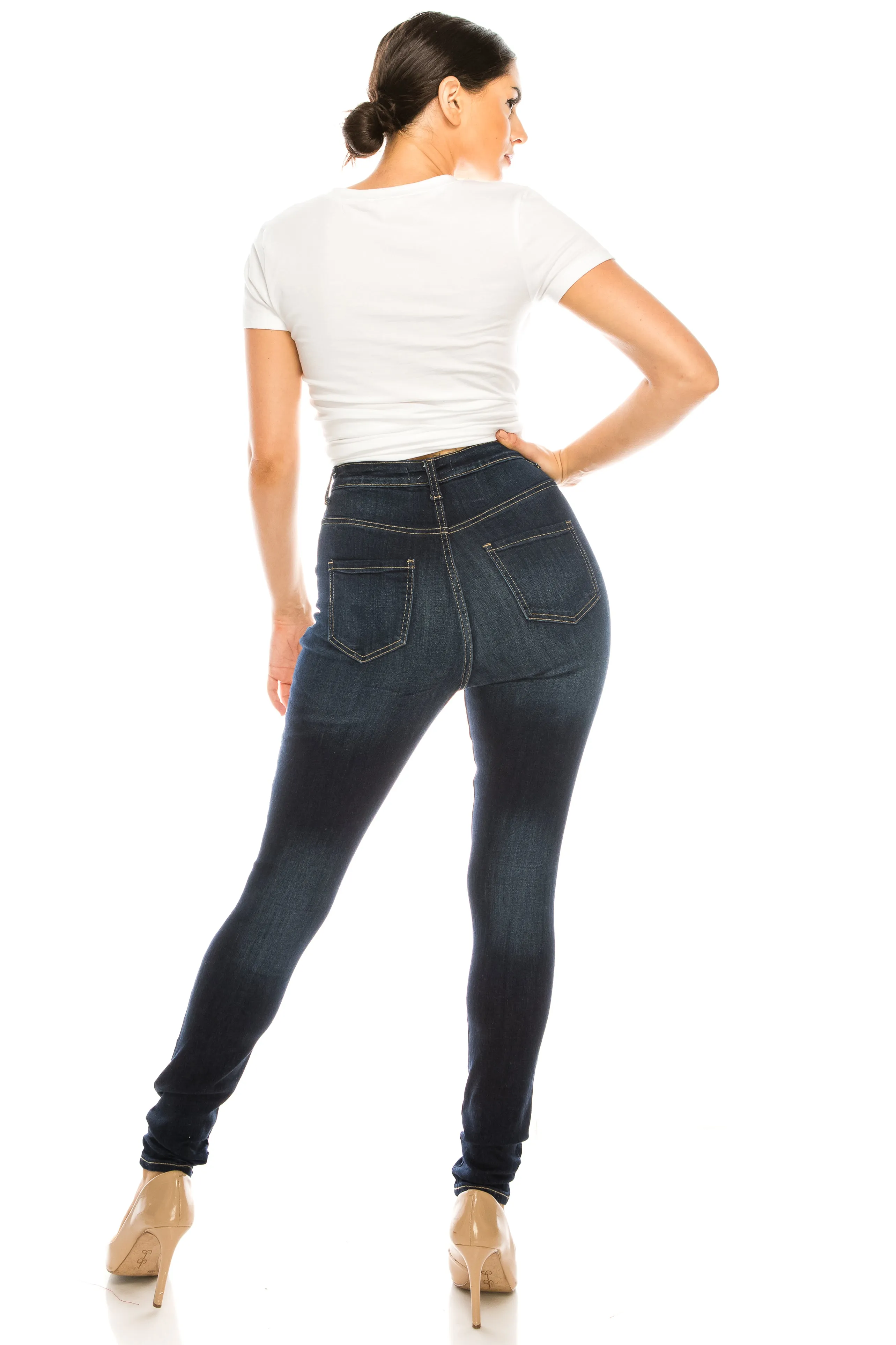 4525 Women's Super High Waisted Distressed Skinny Jeans