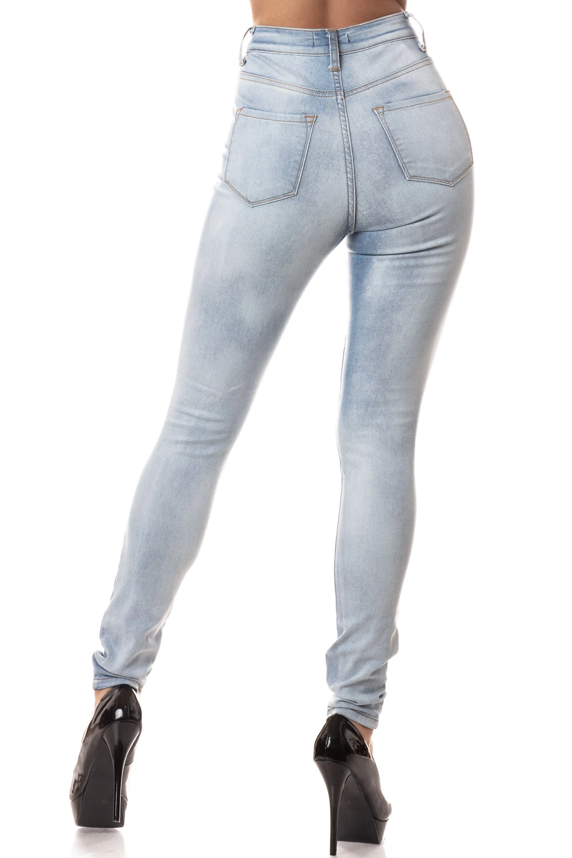 4544 Women's High Waisted Washed Down Distressed Skinny Jeans