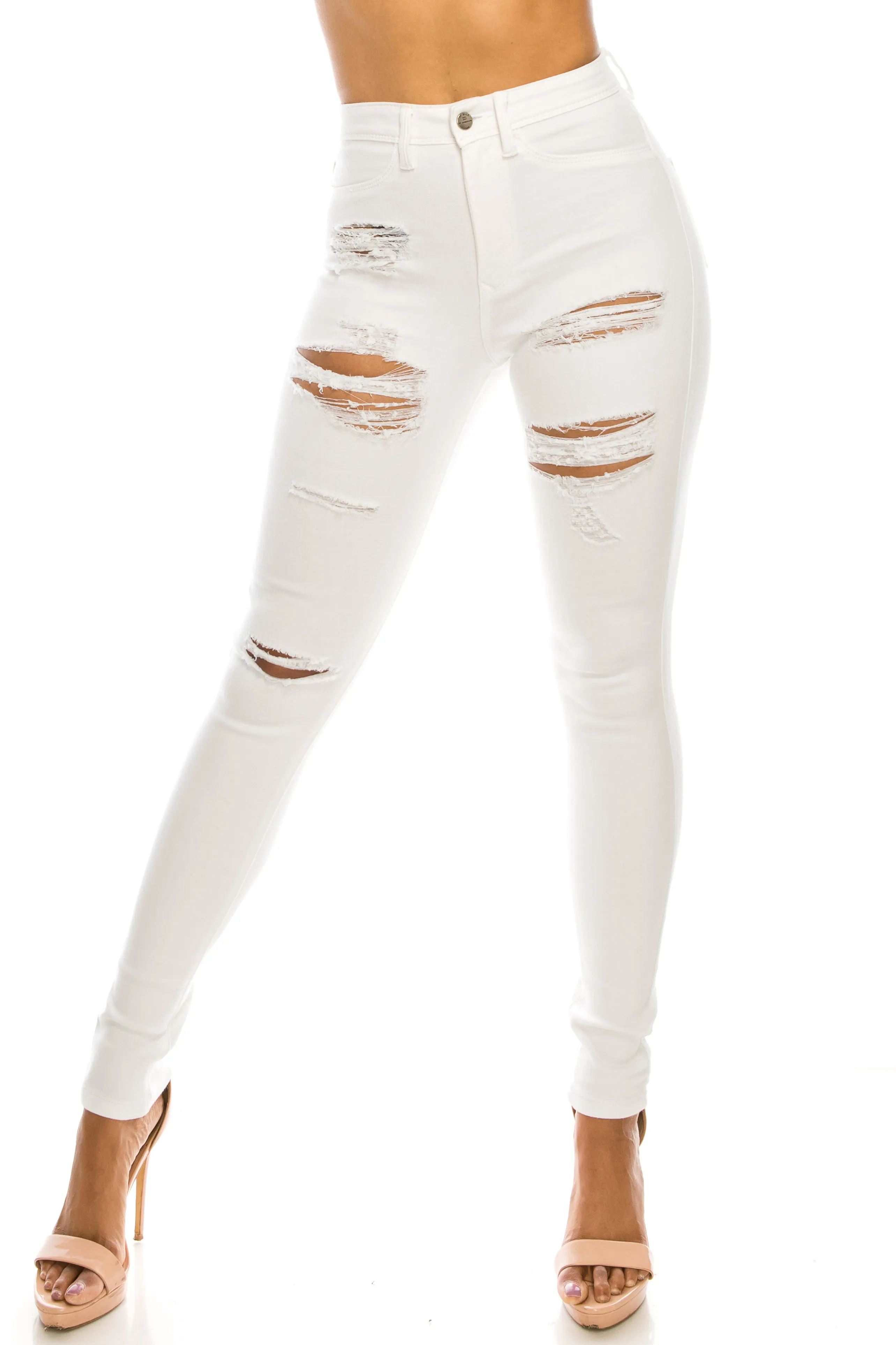 4589 Women's High Waisted Distressed Skinny Jeans