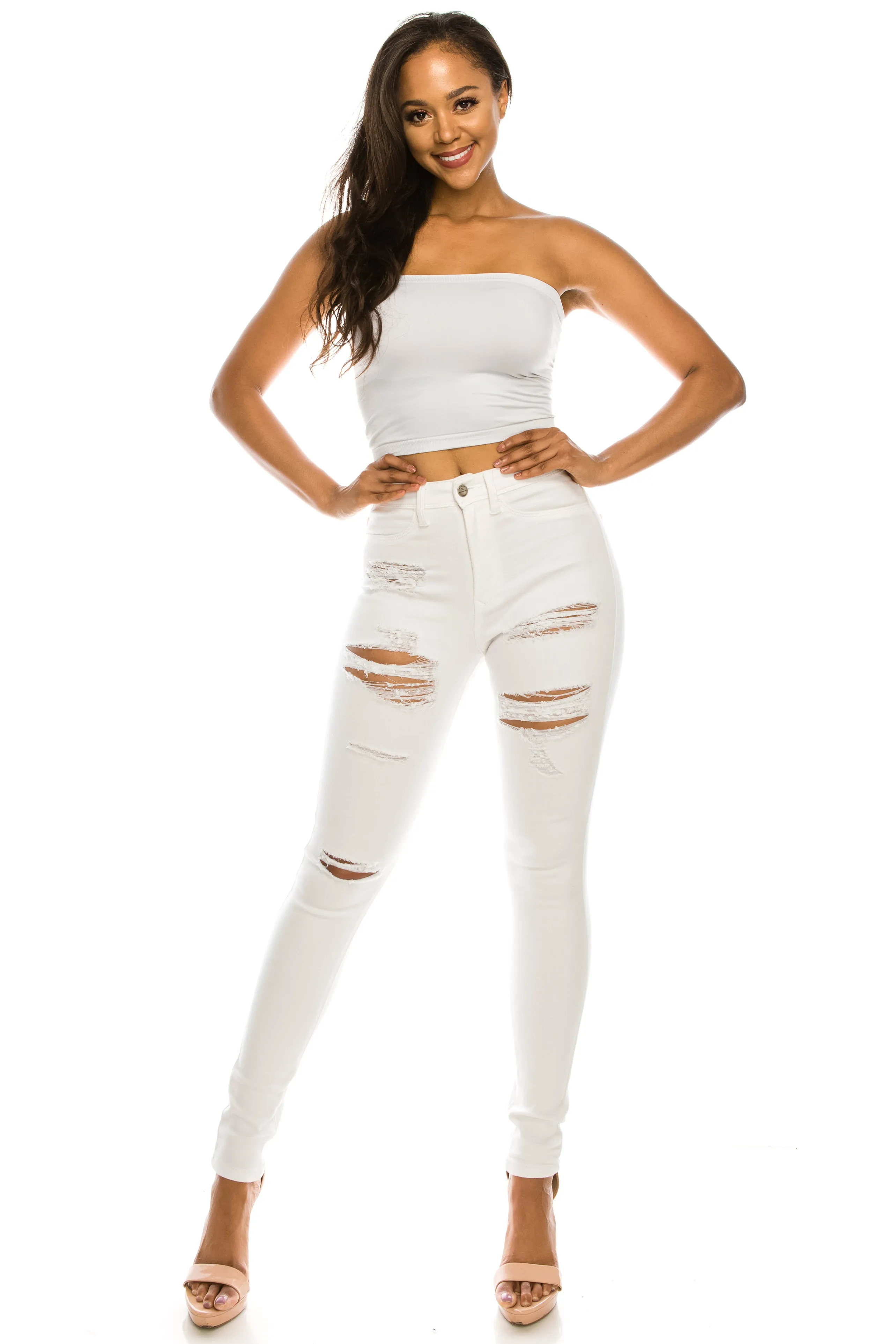 4589 Women's High Waisted Distressed Skinny Jeans