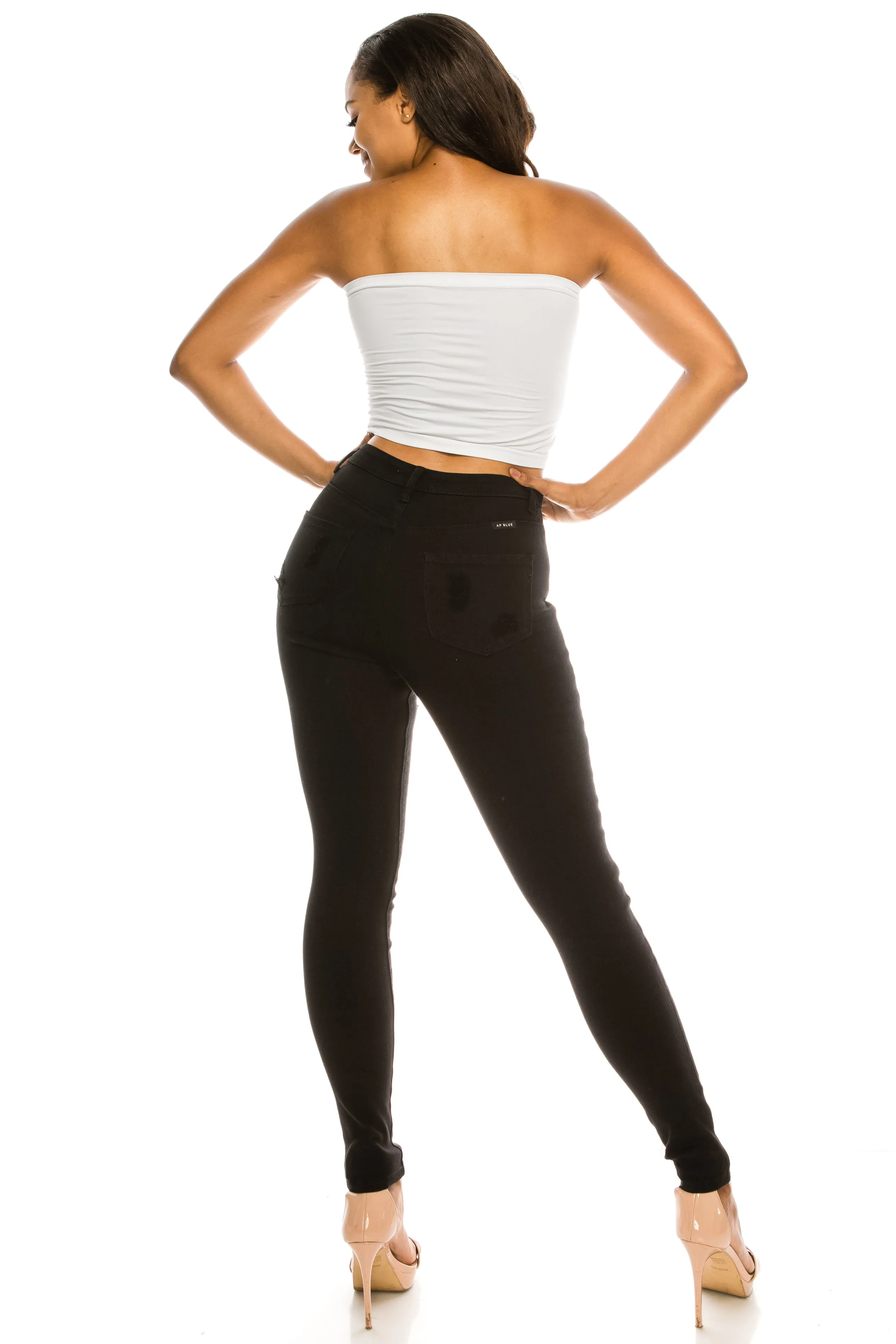 4589 Women's High Waisted Distressed Skinny Jeans