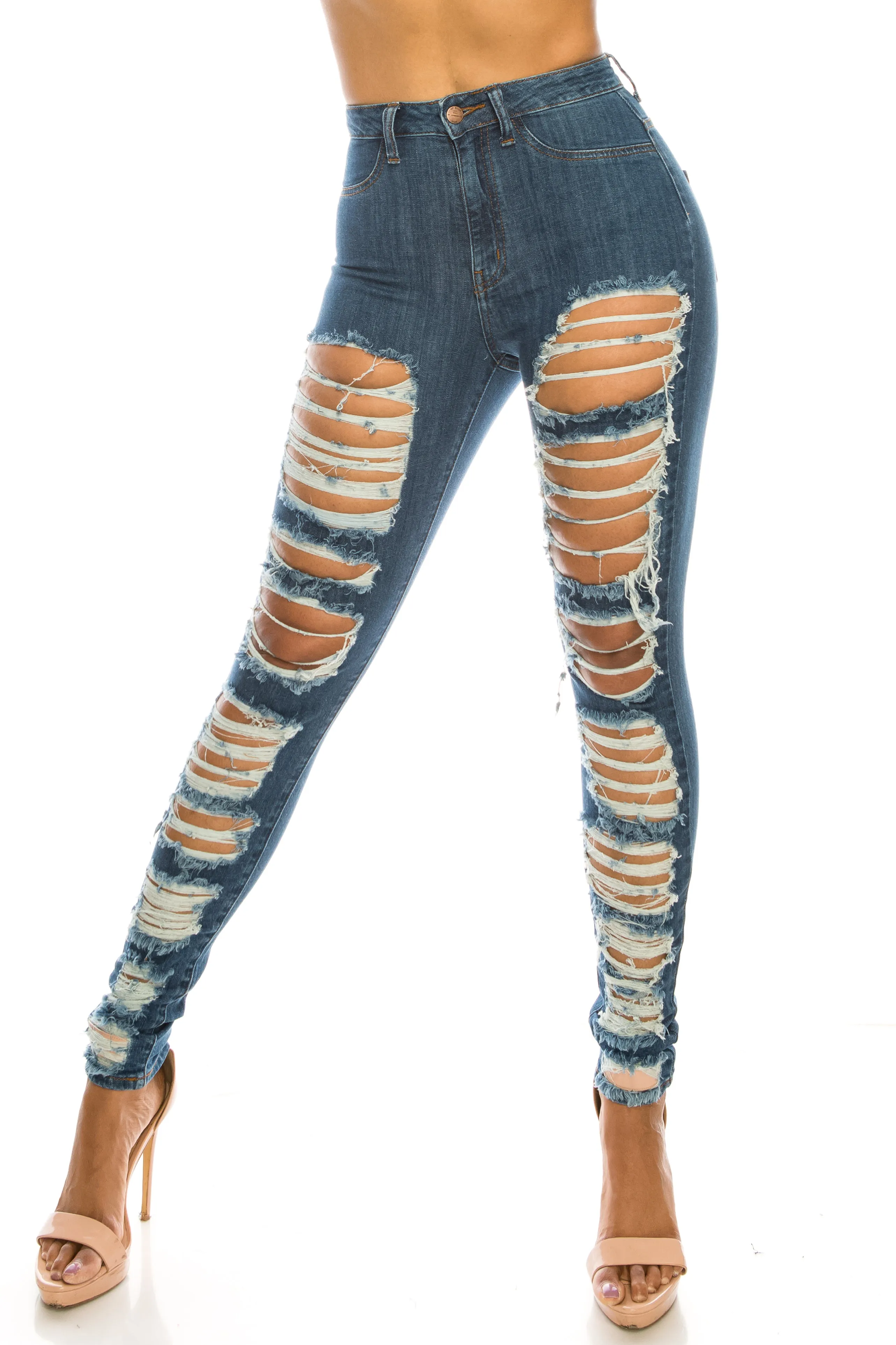 4601 Women's High Waisted Distressed Skinny Jeans