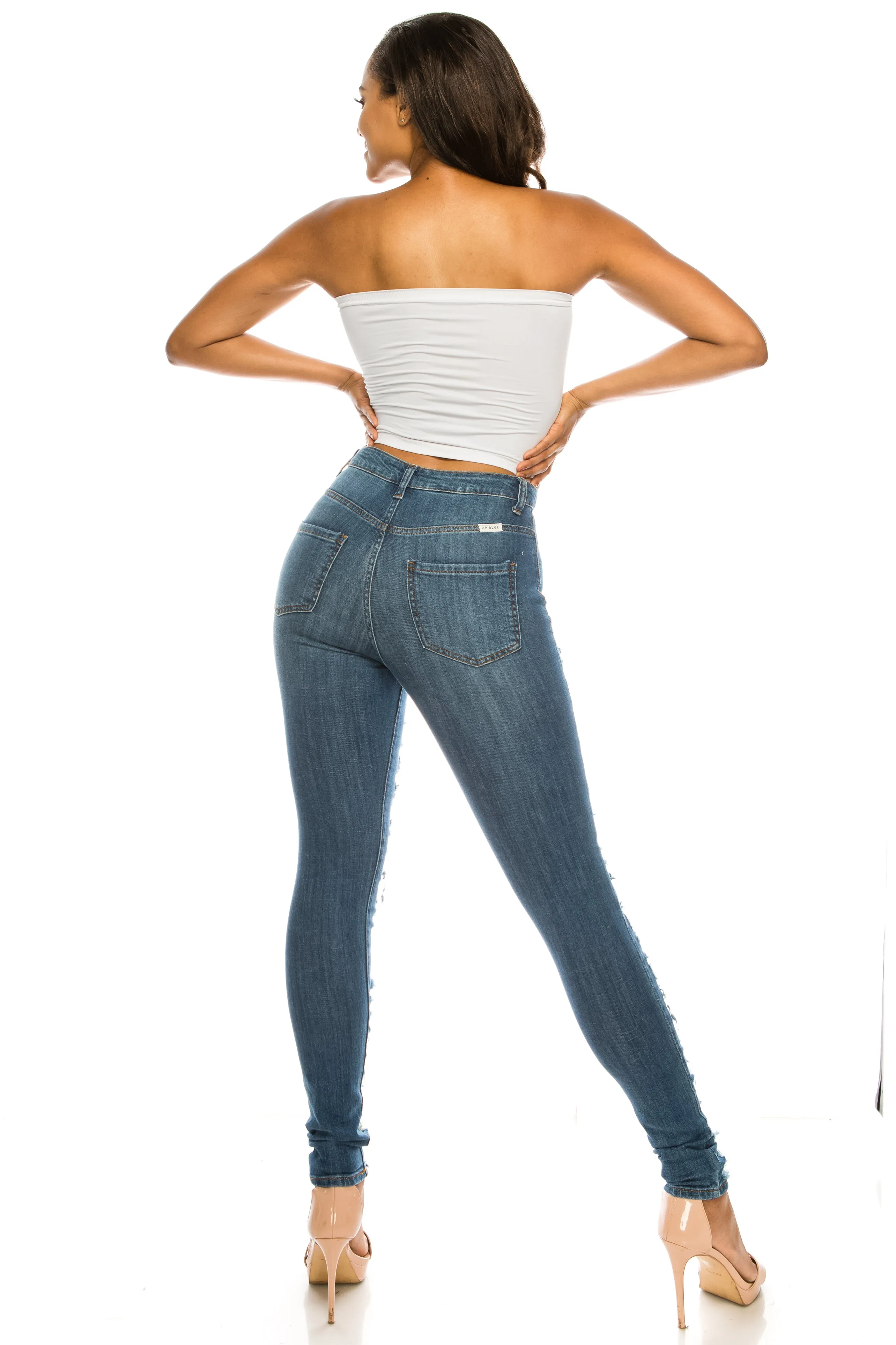 4601 Women's High Waisted Distressed Skinny Jeans