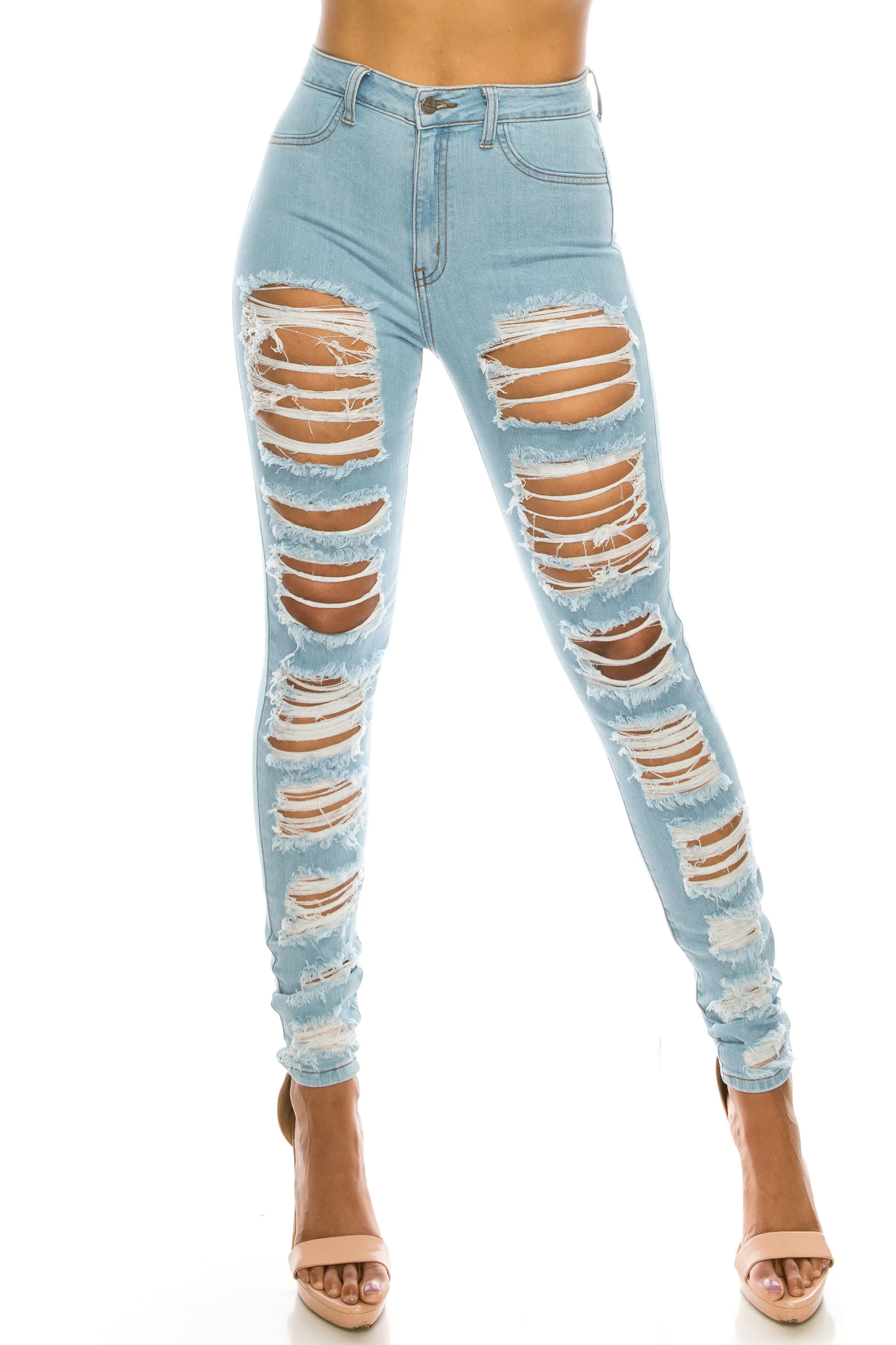 4601 Women's High Waisted Distressed Skinny Jeans