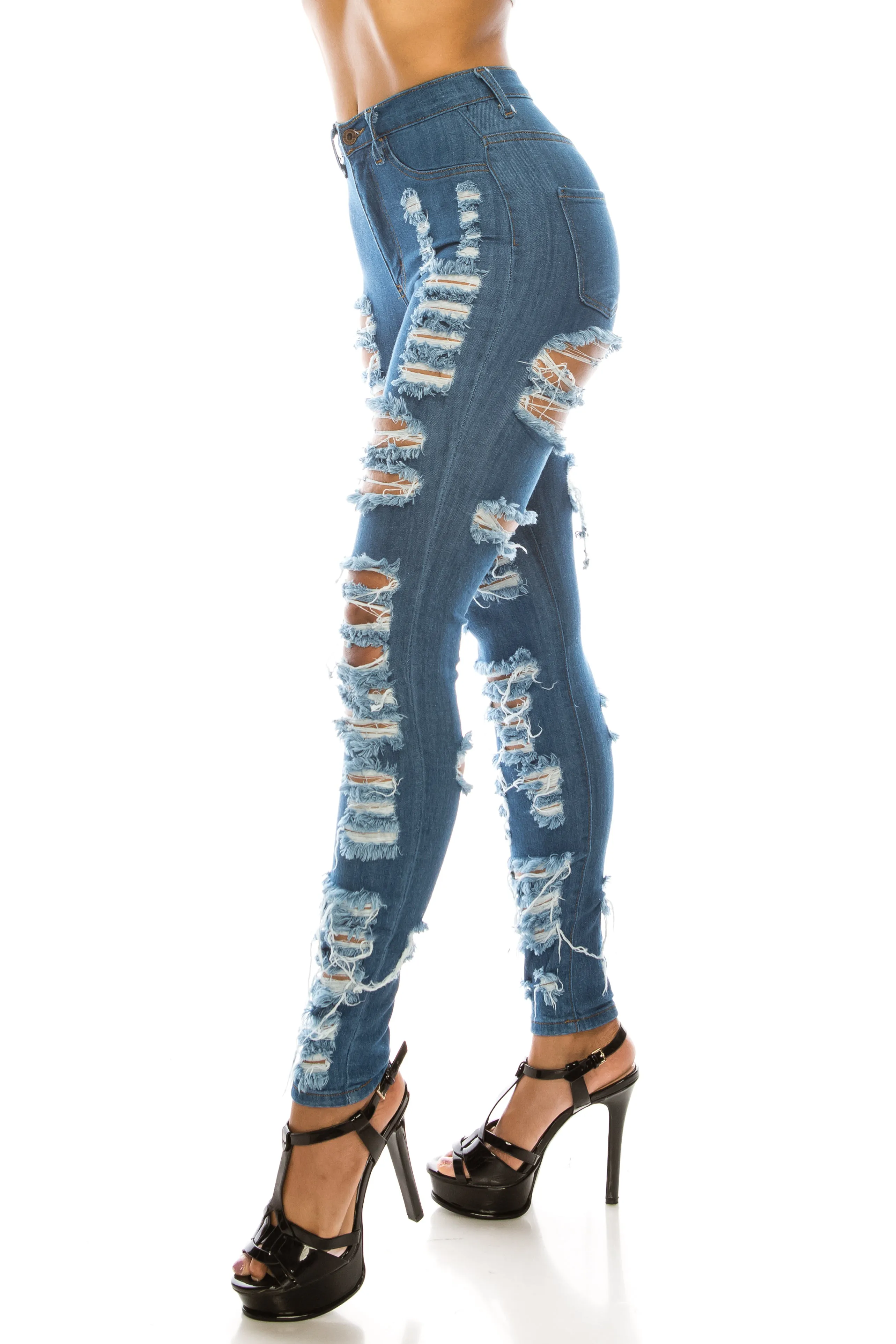 4609 Women's Super High Waisted Distressed Skinny Jeans