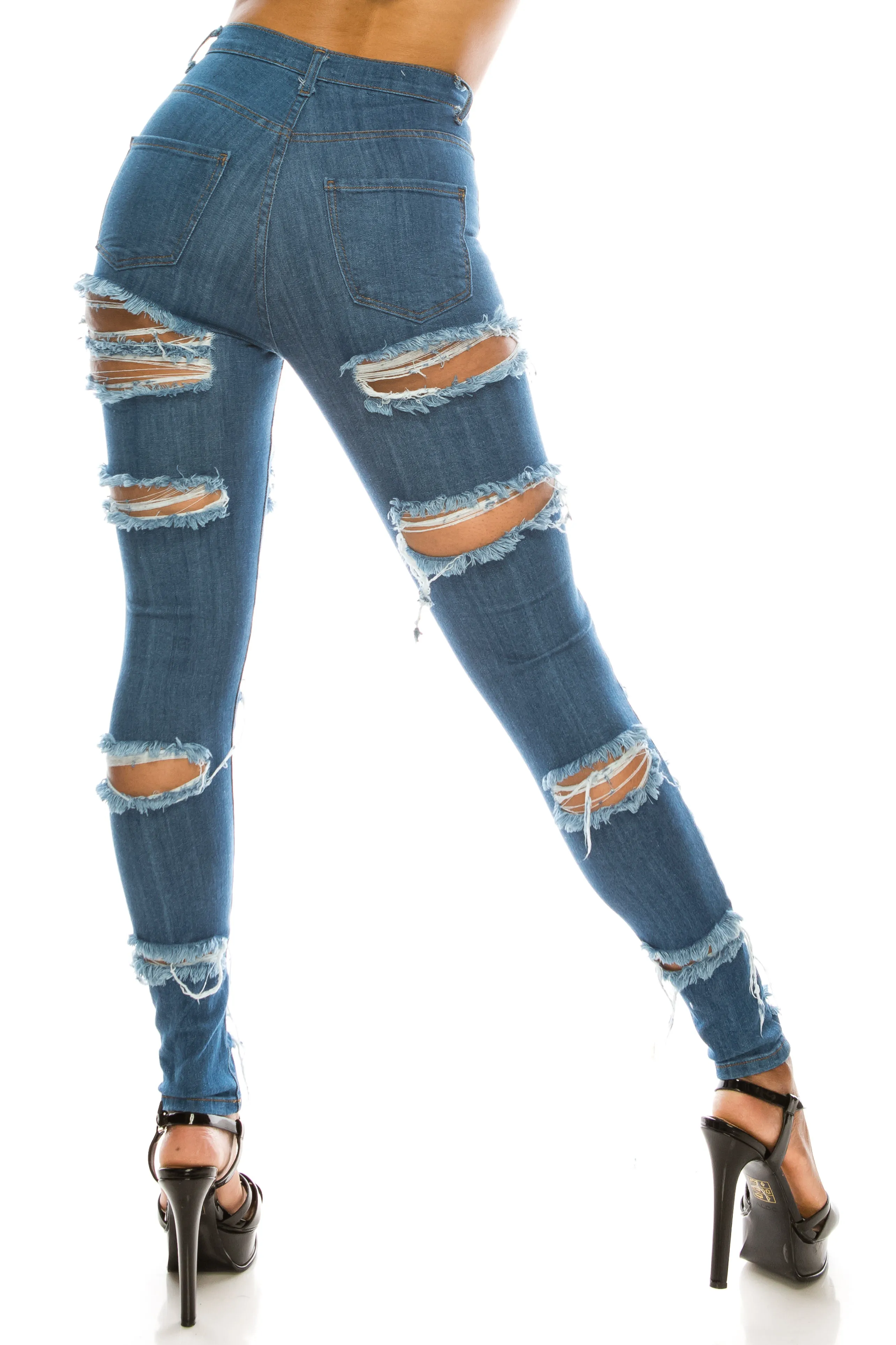 4609 Women's Super High Waisted Distressed Skinny Jeans