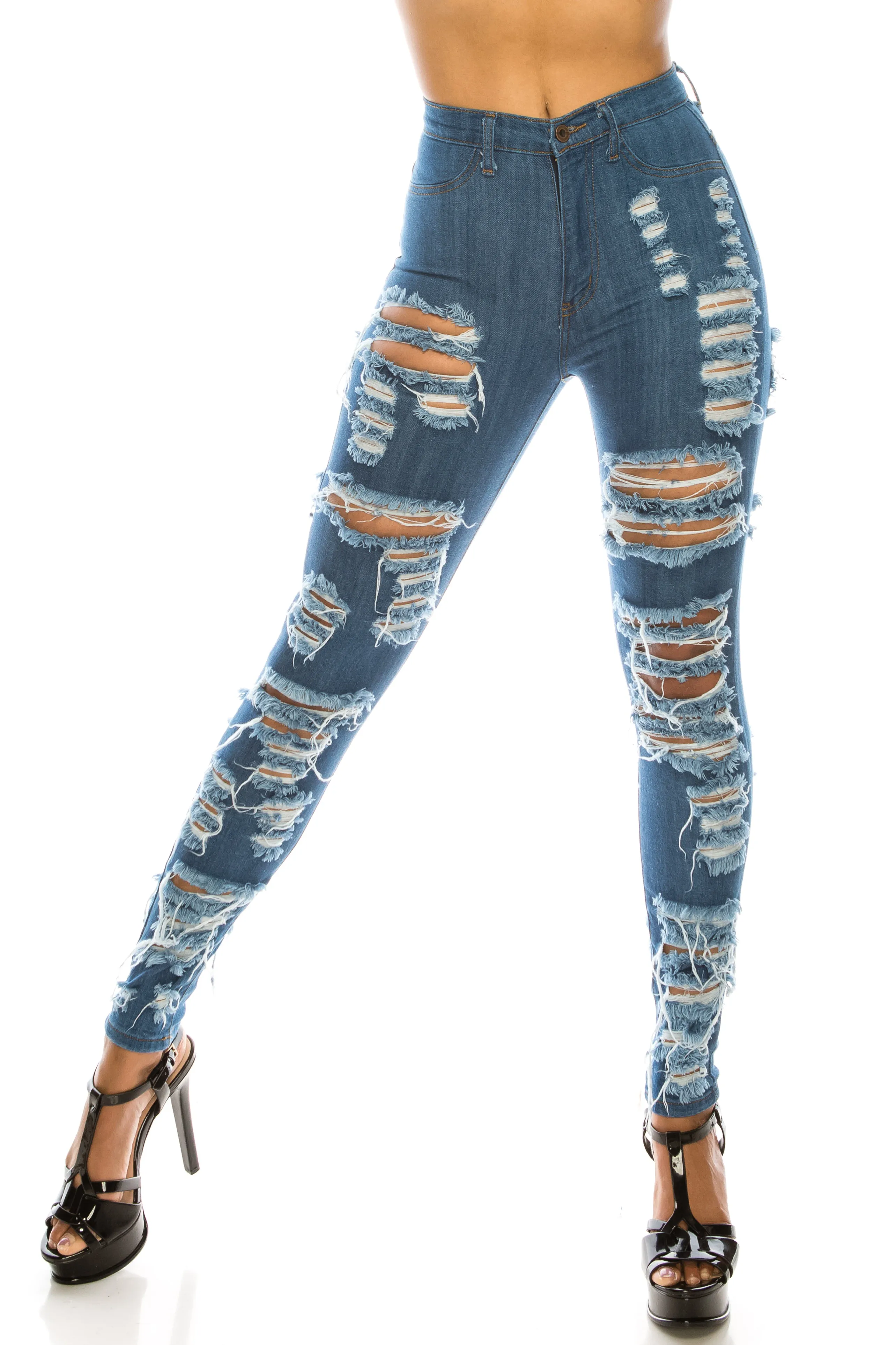4609 Women's Super High Waisted Distressed Skinny Jeans