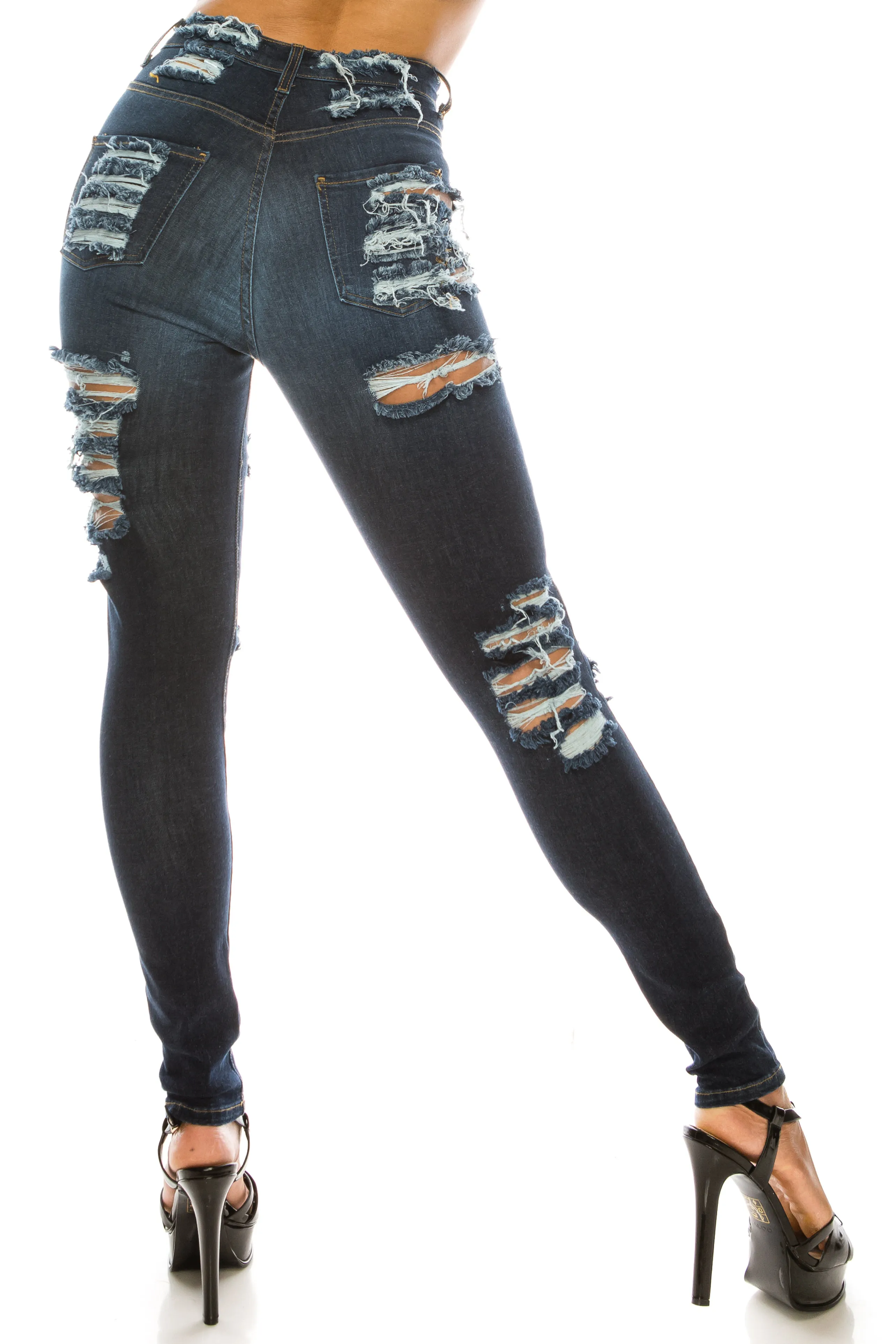 4614 Women's High Waisted Distressed Skinny Jeans