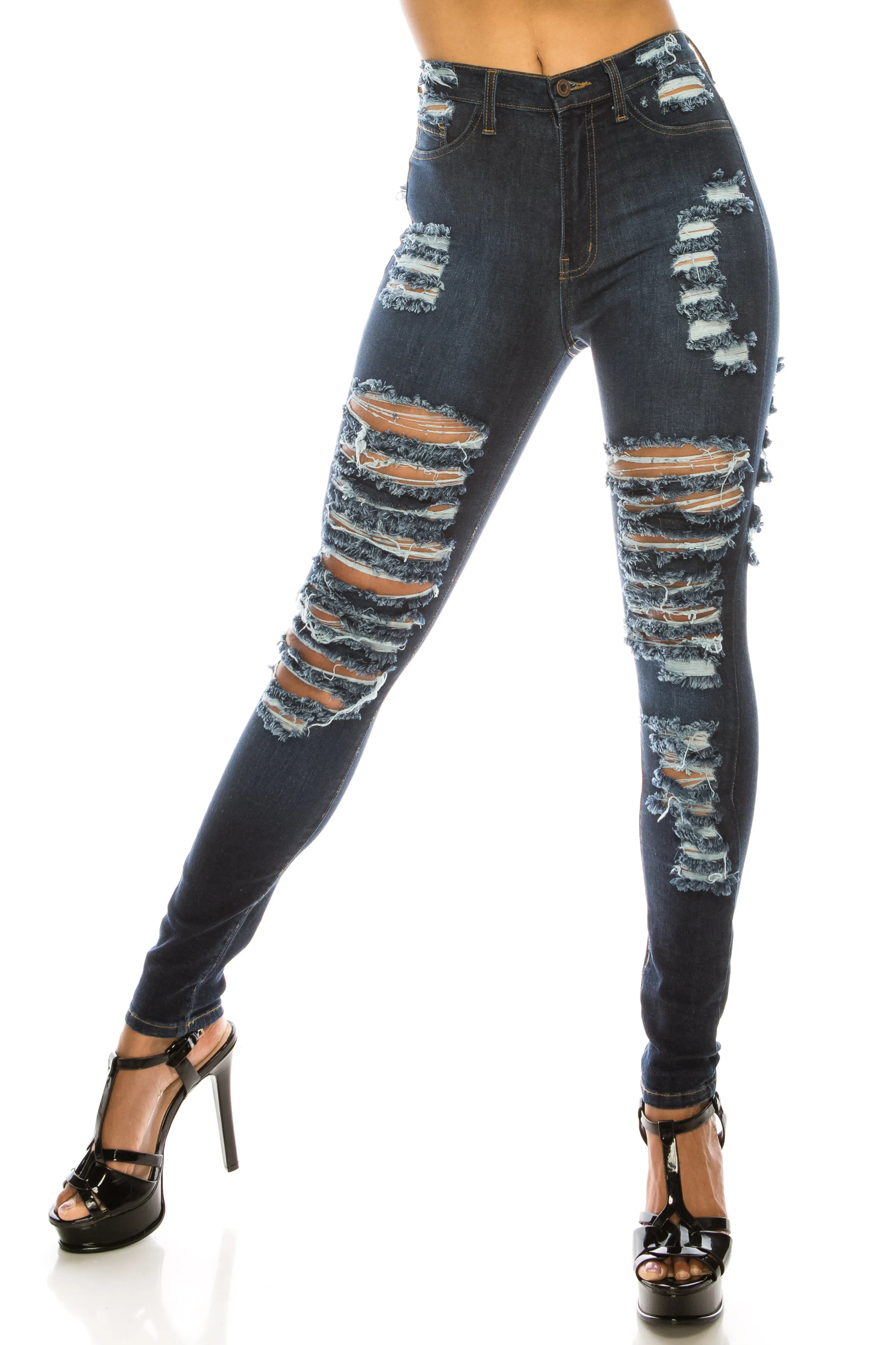 4614 Women's High Waisted Distressed Skinny Jeans