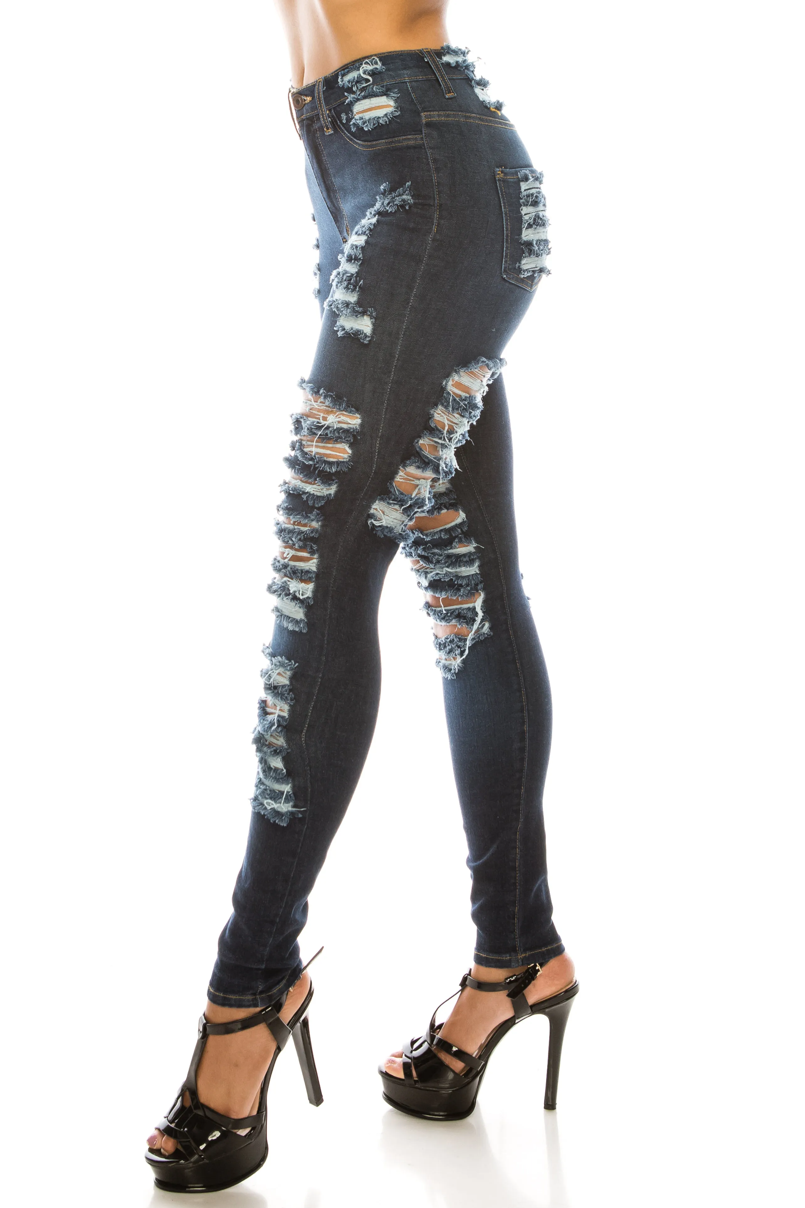 4614 Women's High Waisted Distressed Skinny Jeans