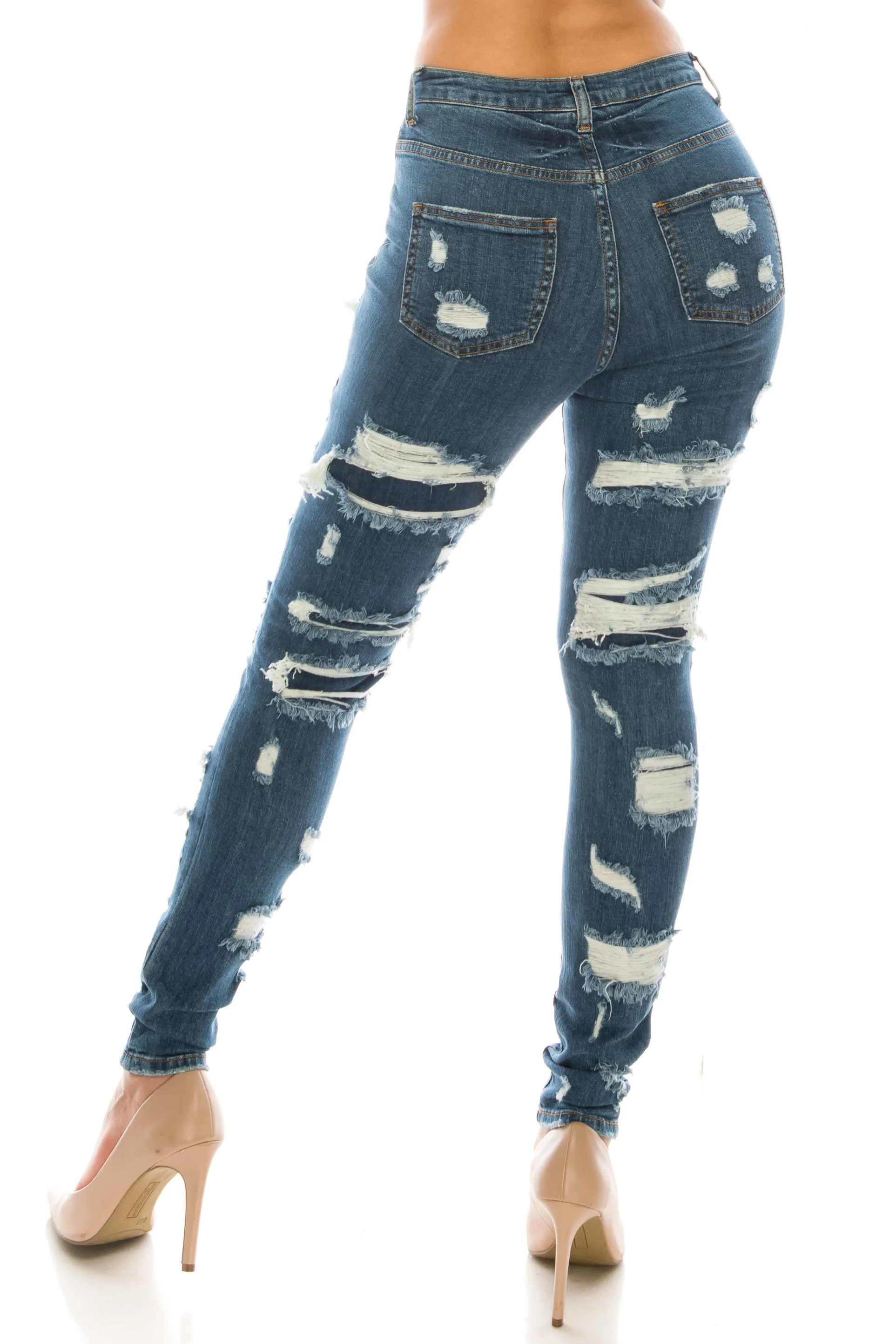 4672 Women's High Waisted Distressed Repaired Patched Skinny Jeans