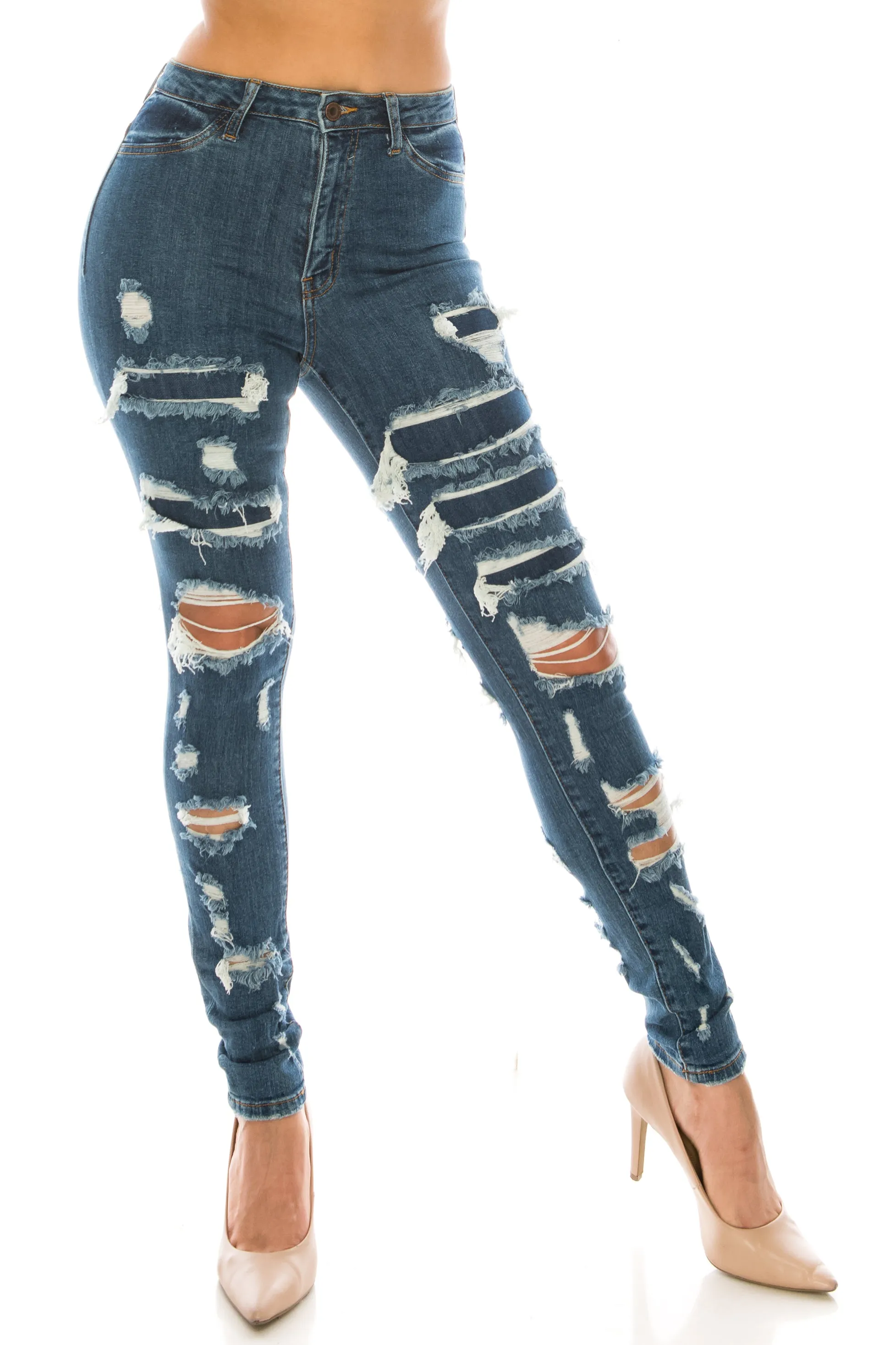 4672 Women's High Waisted Distressed Repaired Patched Skinny Jeans