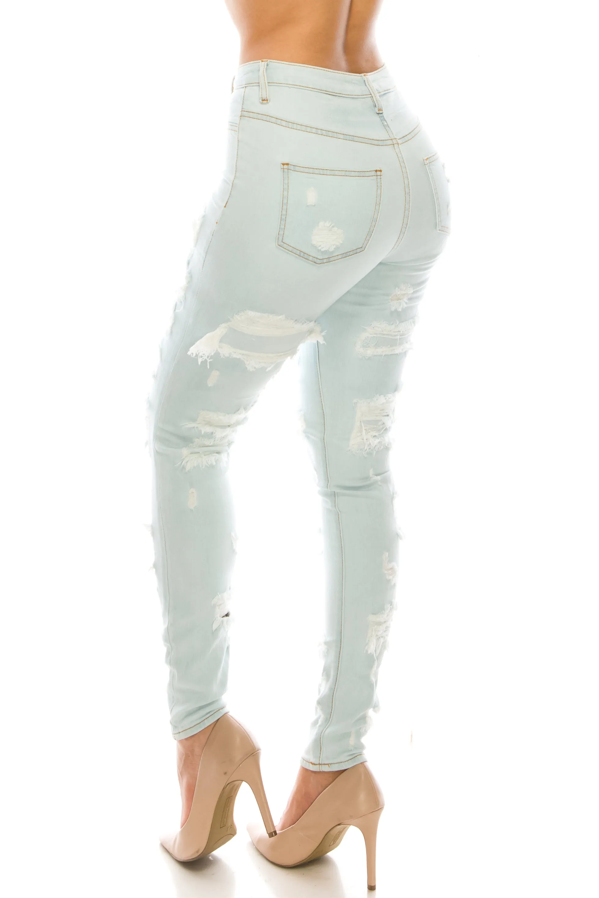 4672 Women's High Waisted Distressed Repaired Patched Skinny Jeans