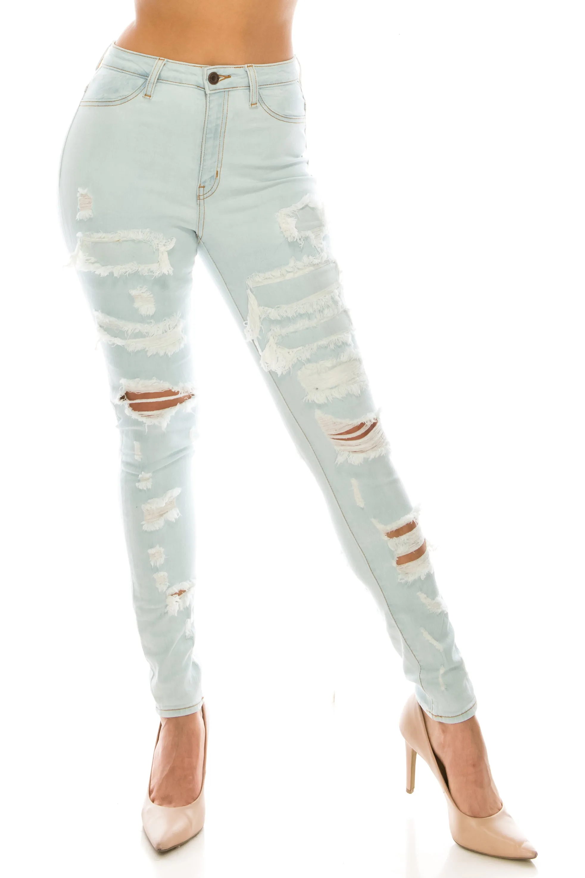 4672 Women's High Waisted Distressed Repaired Patched Skinny Jeans