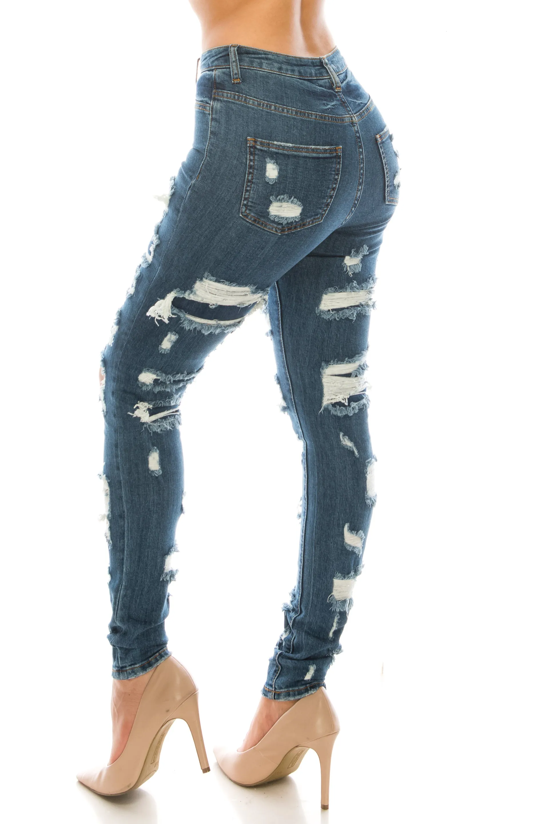 4672 Women's High Waisted Distressed Repaired Patched Skinny Jeans