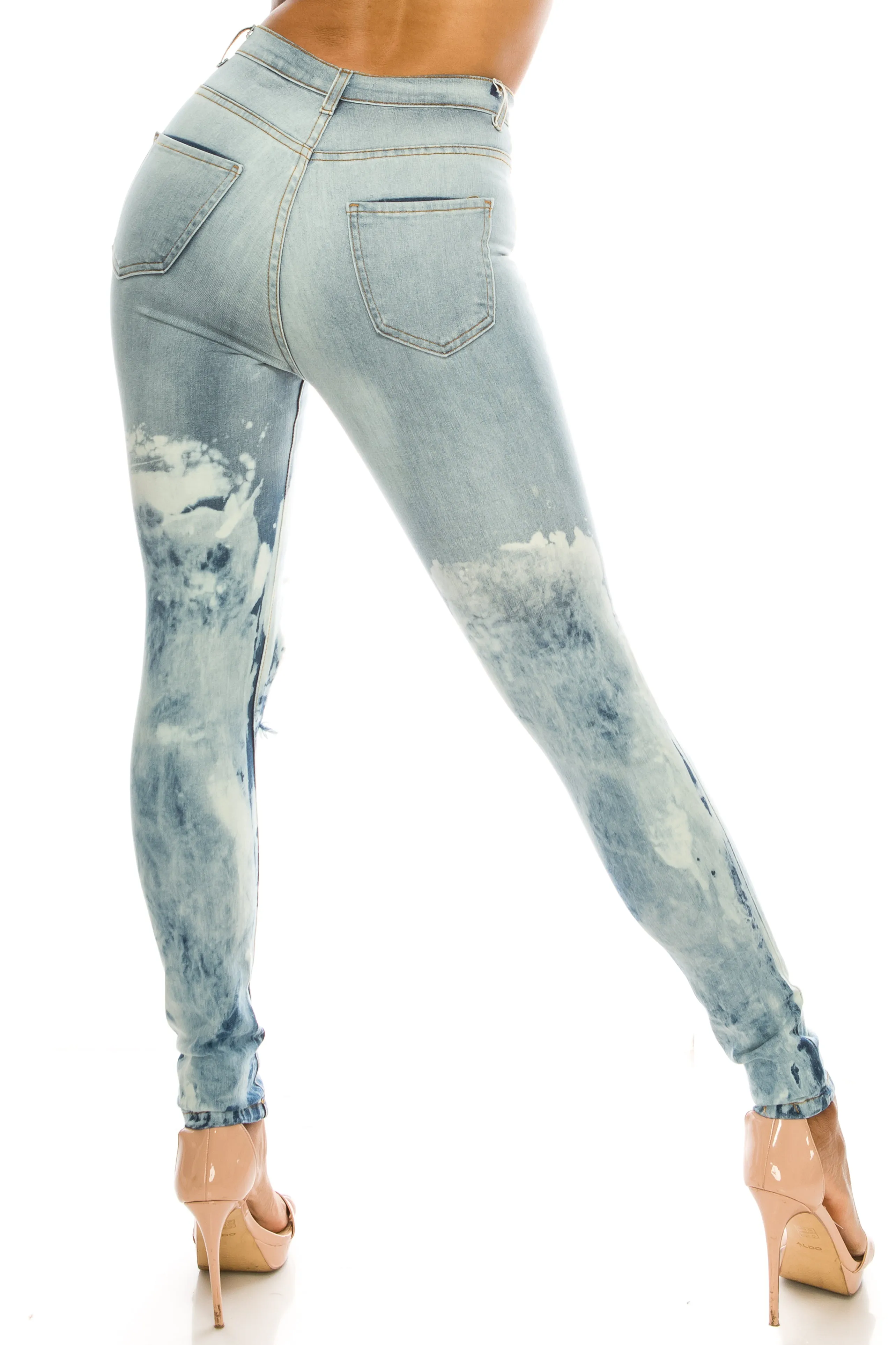 4706 Super High Waisted Bleached Distressed Skinny Jeans