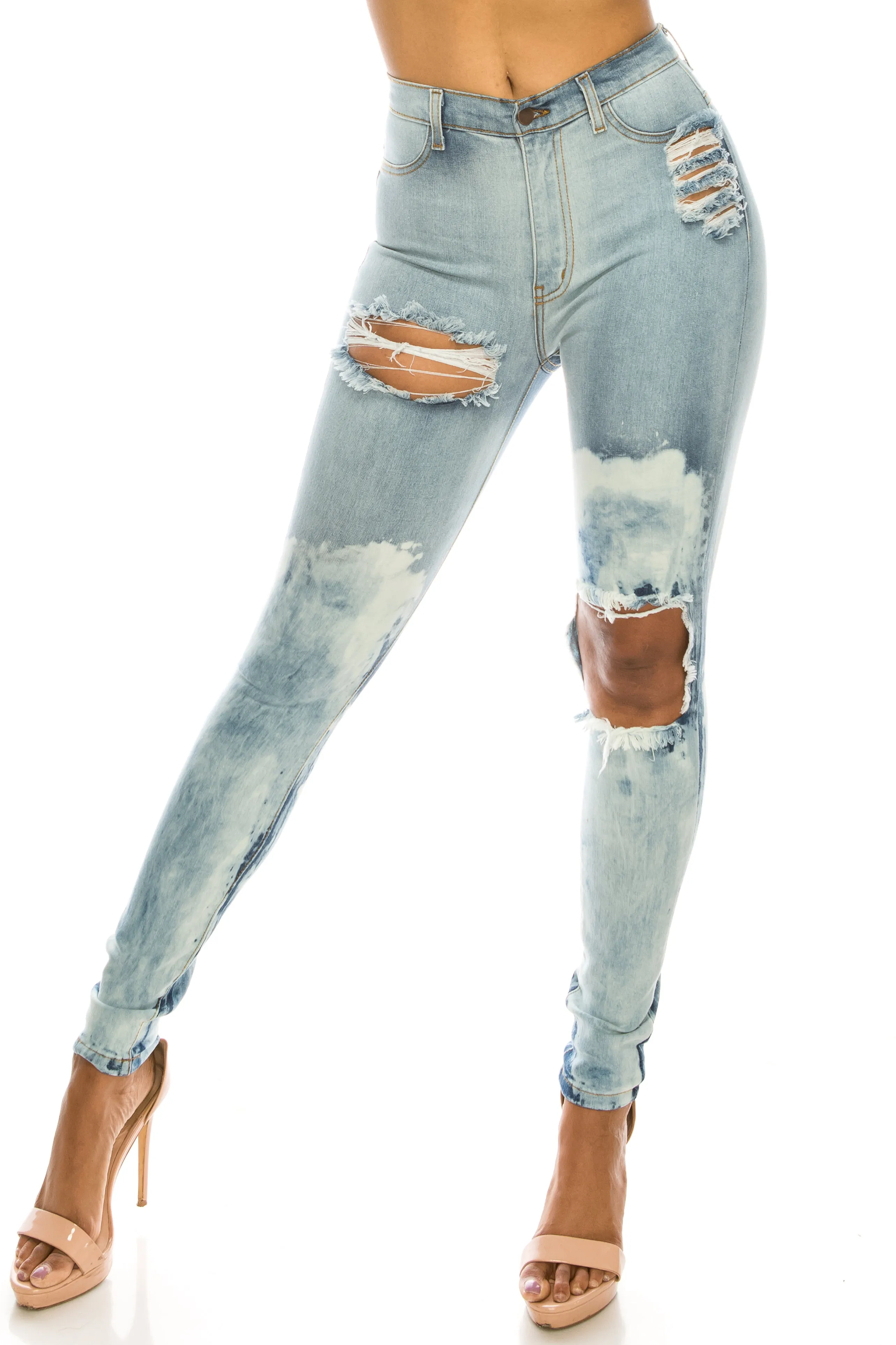 4706 Super High Waisted Bleached Distressed Skinny Jeans