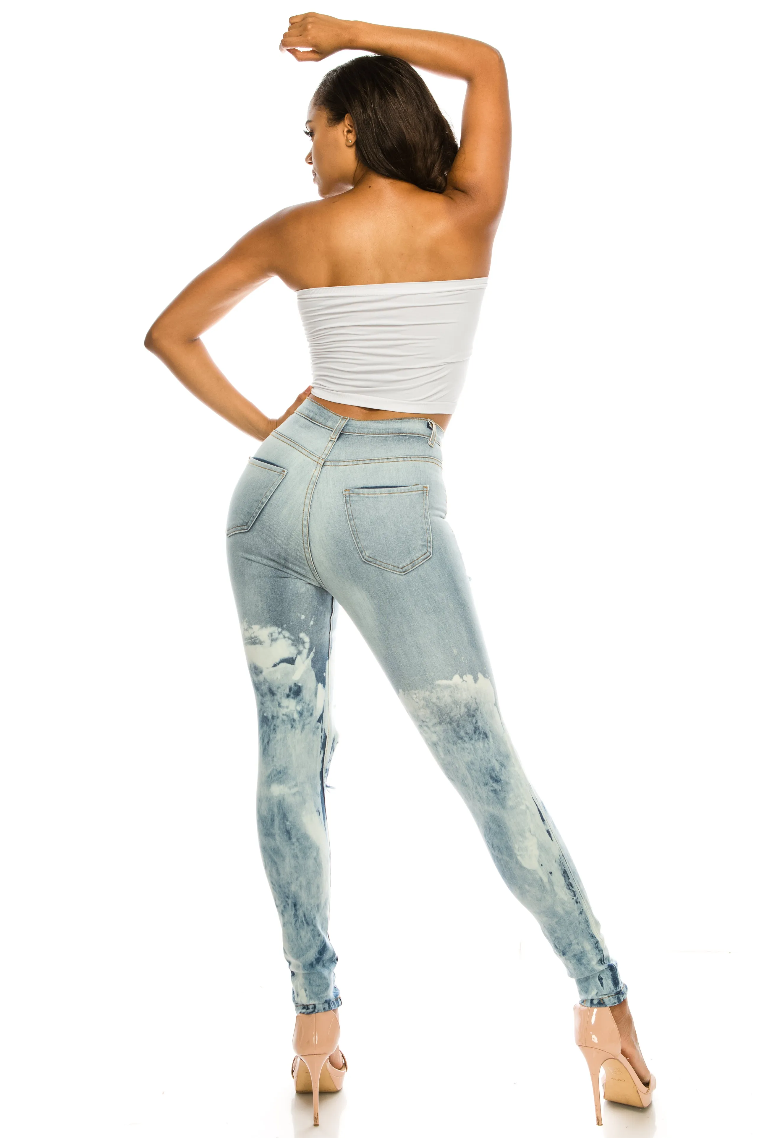 4706 Super High Waisted Bleached Distressed Skinny Jeans