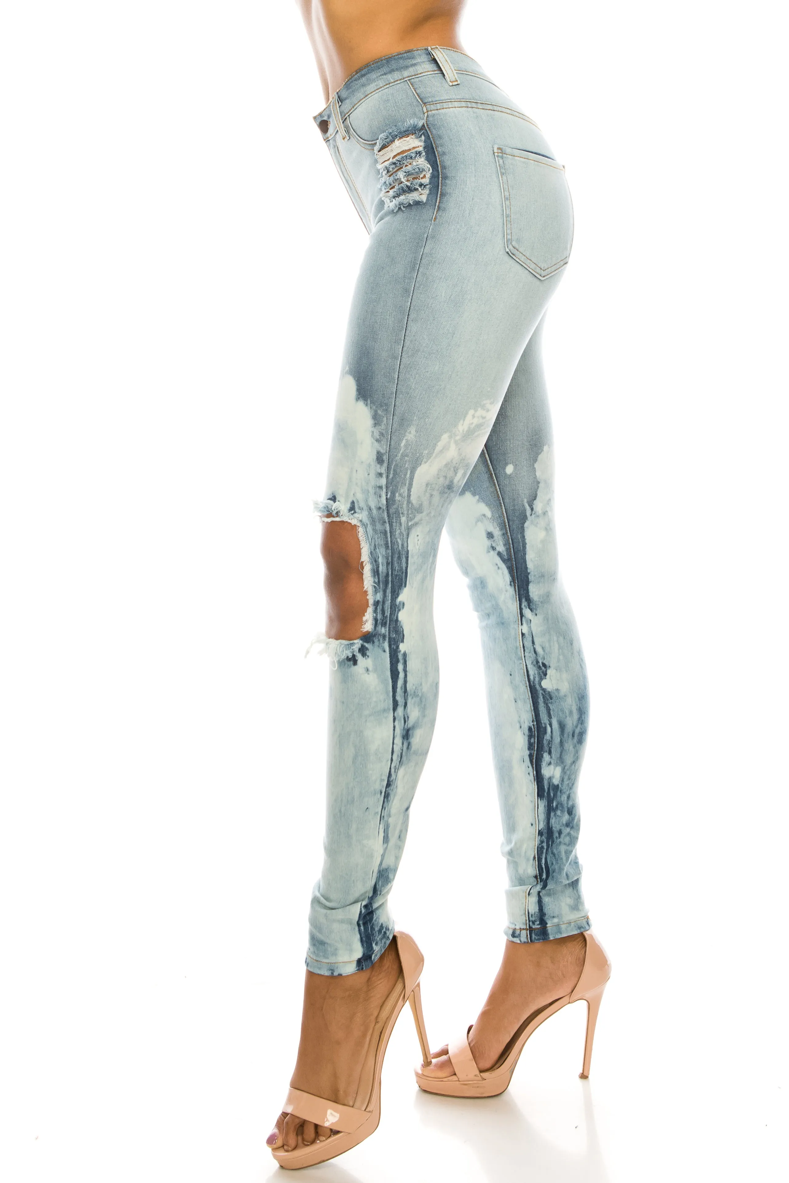 4706 Super High Waisted Bleached Distressed Skinny Jeans