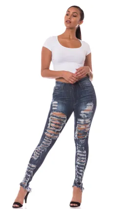 4804 Women's High Waisted Distressed Skinny Jeans
