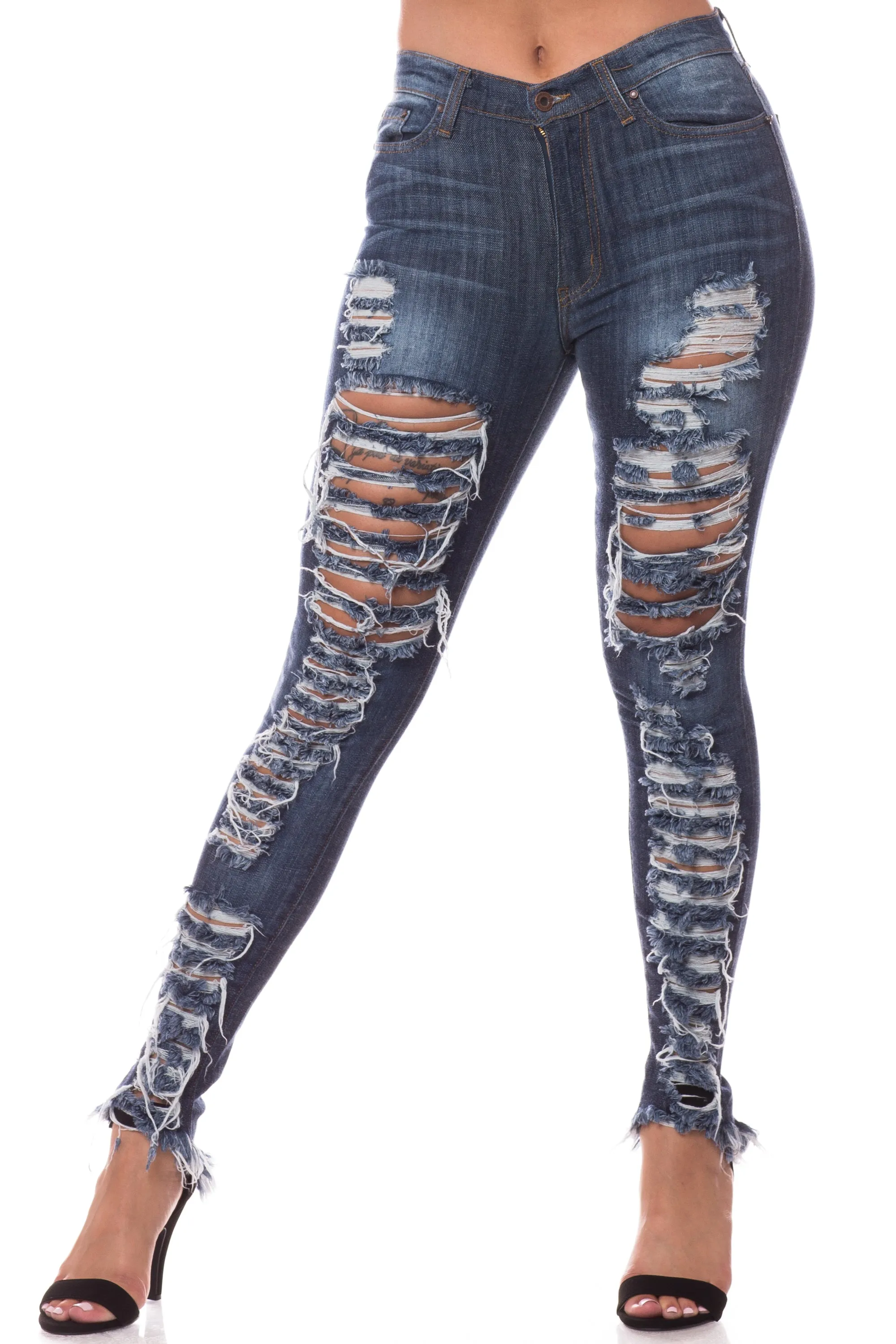 4804 Women's High Waisted Distressed Skinny Jeans