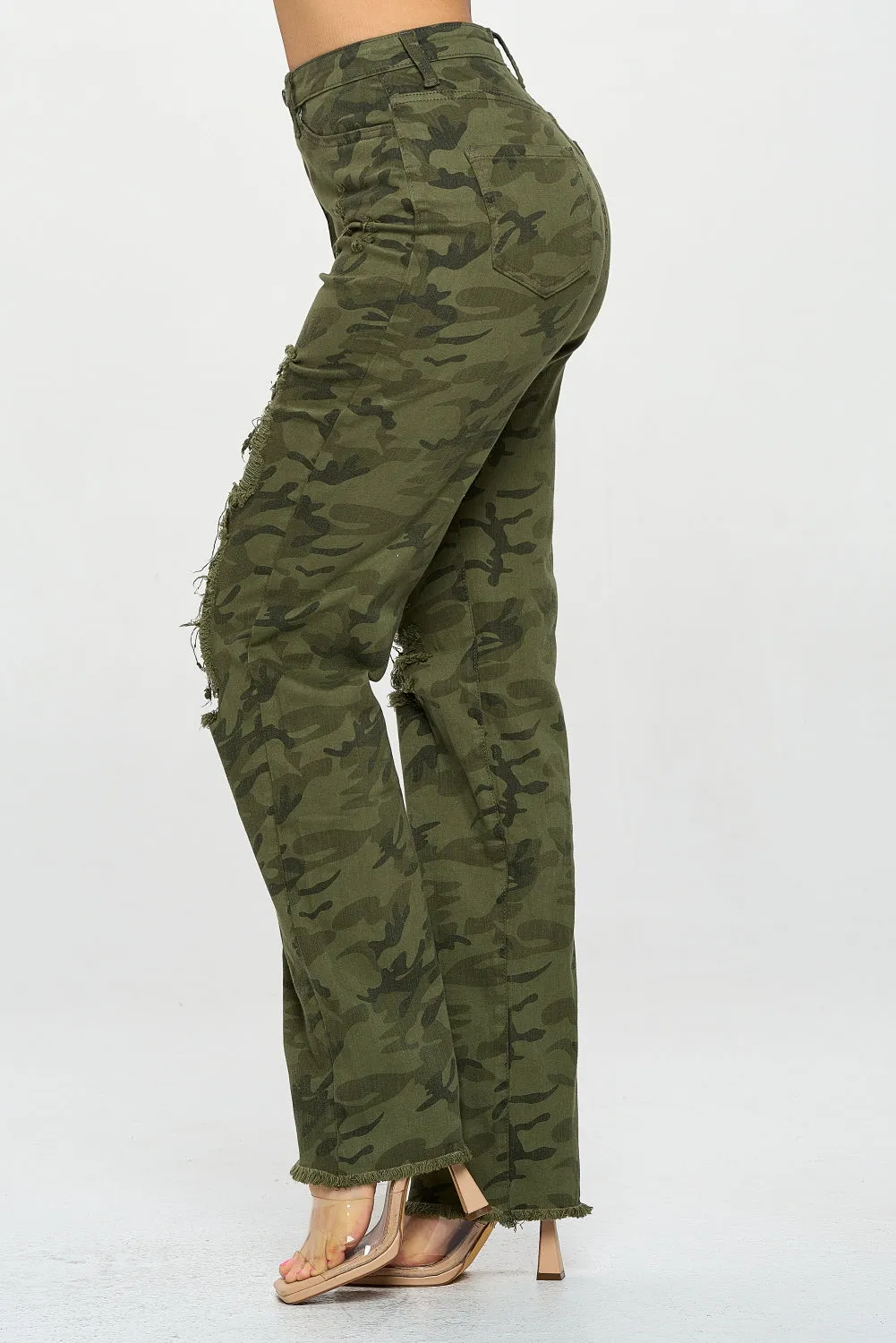 4898 Women's Crossover High Waisted Destressed Loose fit Jeans