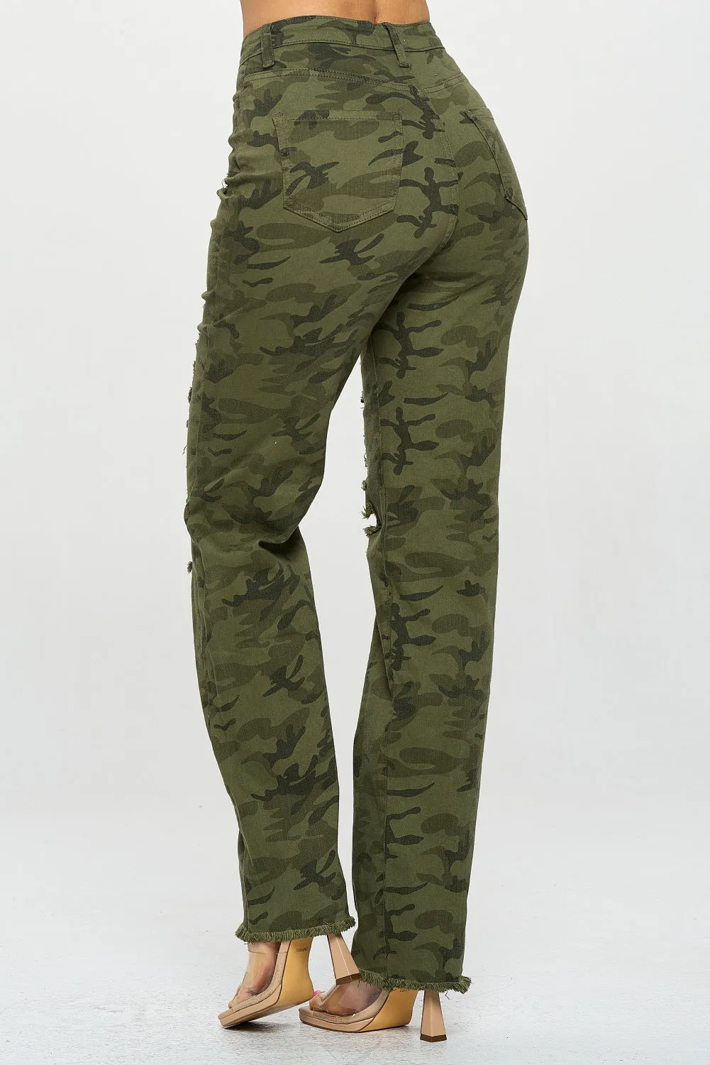4898 Women's Crossover High Waisted Destressed Loose fit Jeans