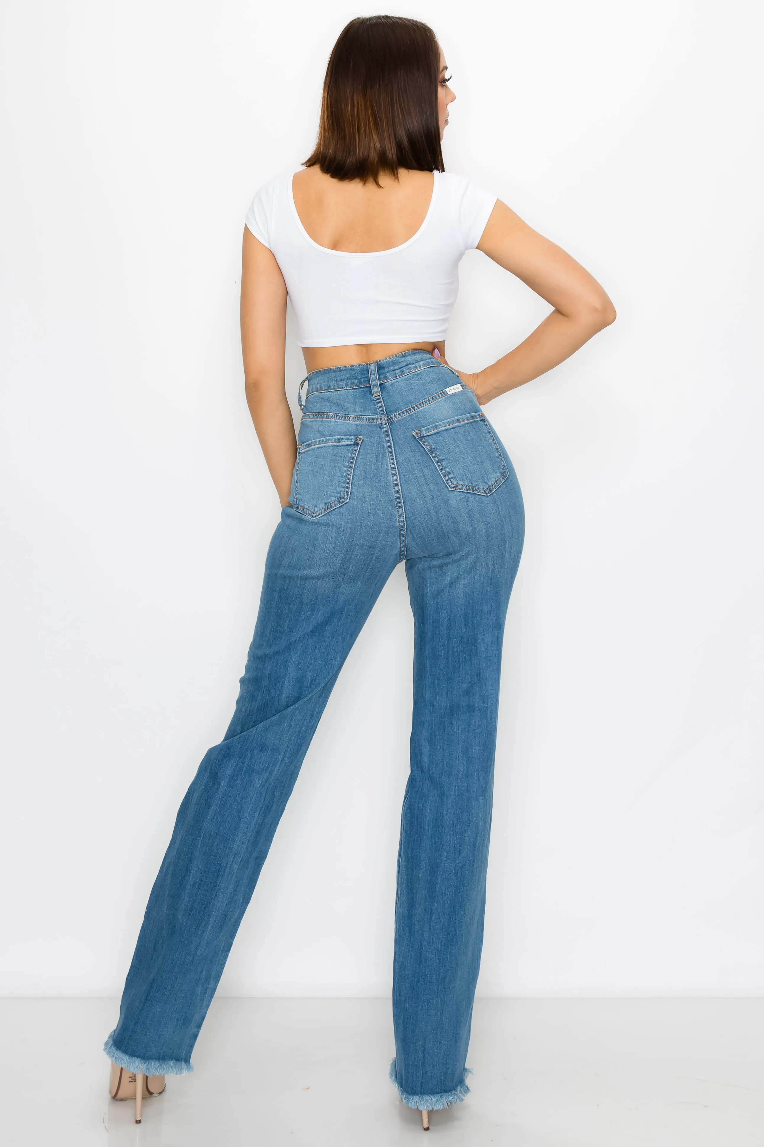 4898 Women's Crossover High Waisted Destressed Loose fit Jeans