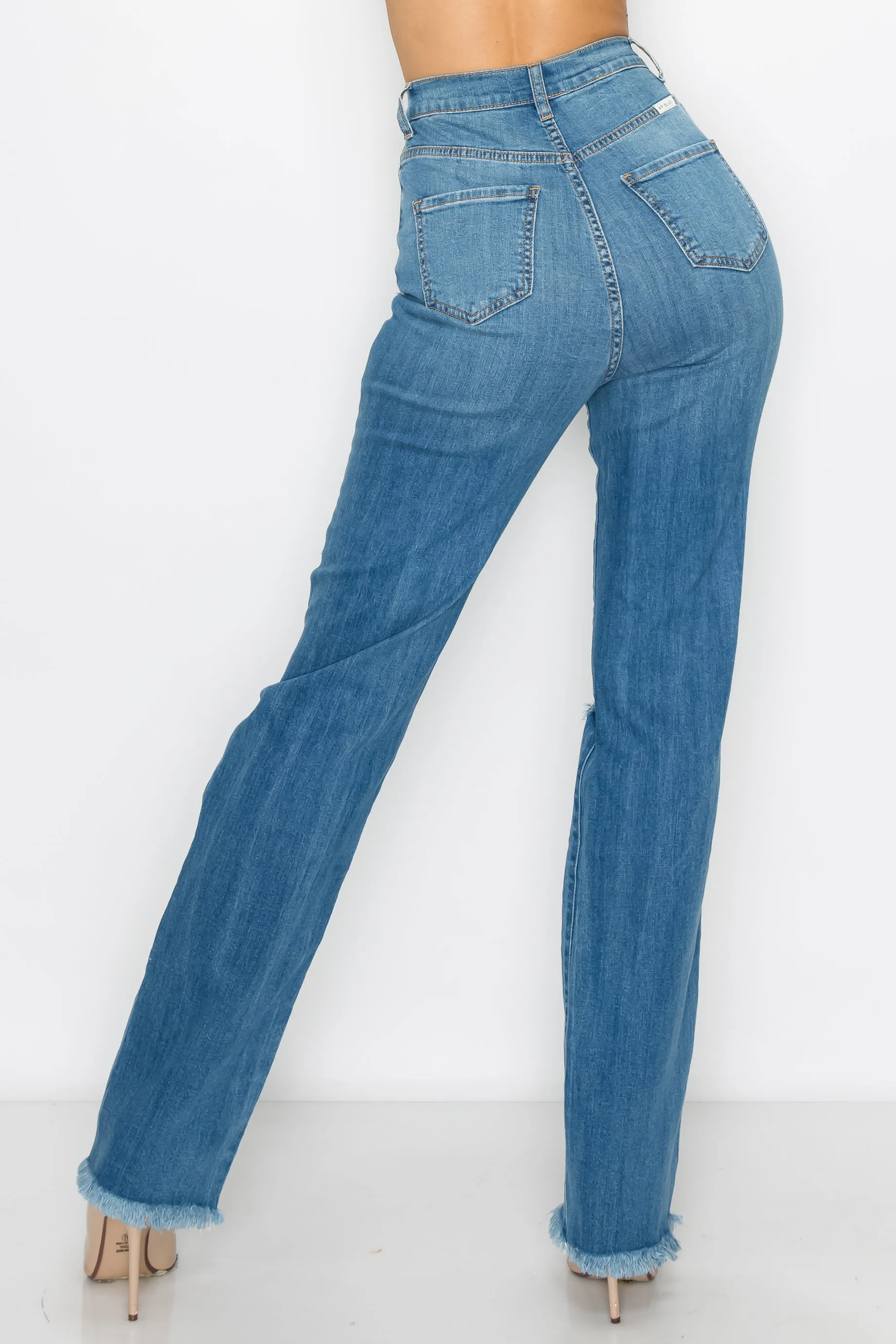 4898 Women's Crossover High Waisted Destressed Loose fit Jeans