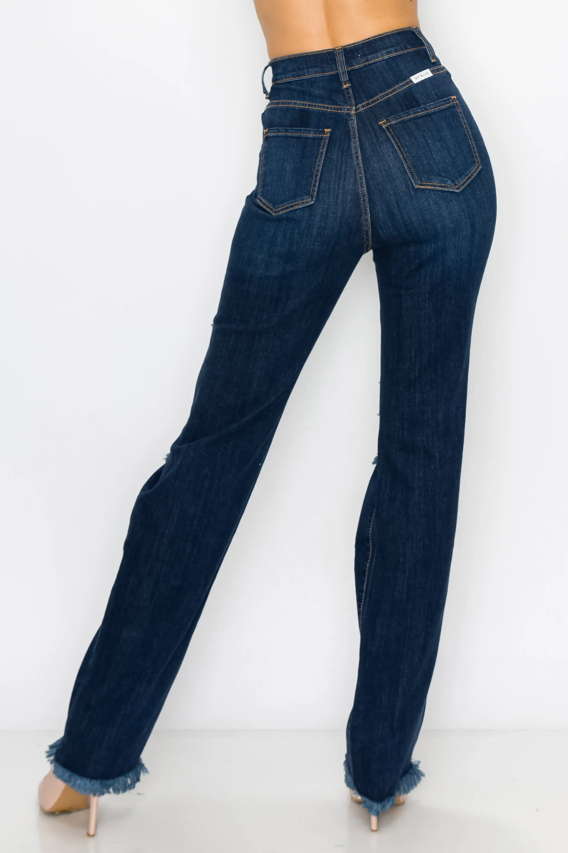 4898 Women's Crossover High Waisted Destressed Loose fit Jeans