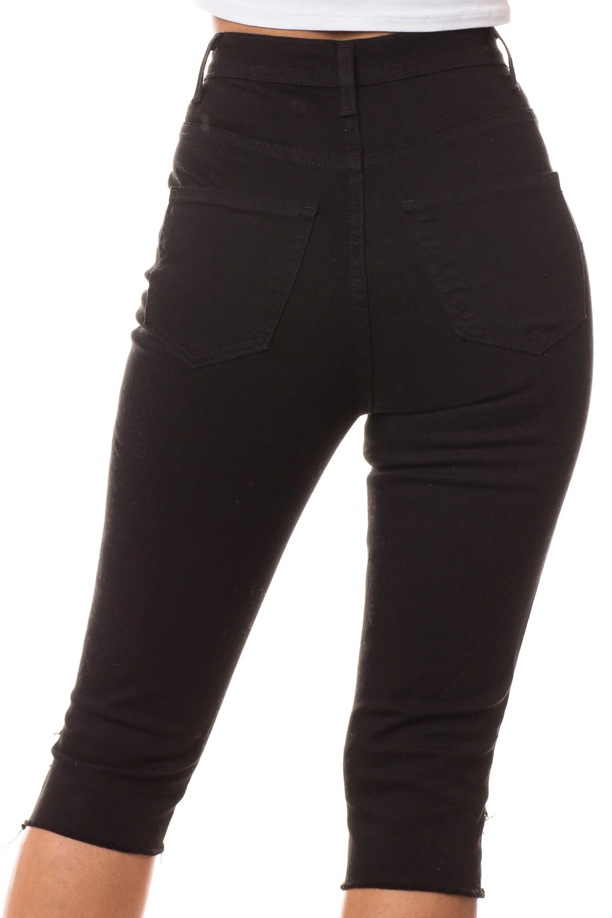 7003 Women's Super High Waisted Distressed Cropped Capri Jeans
