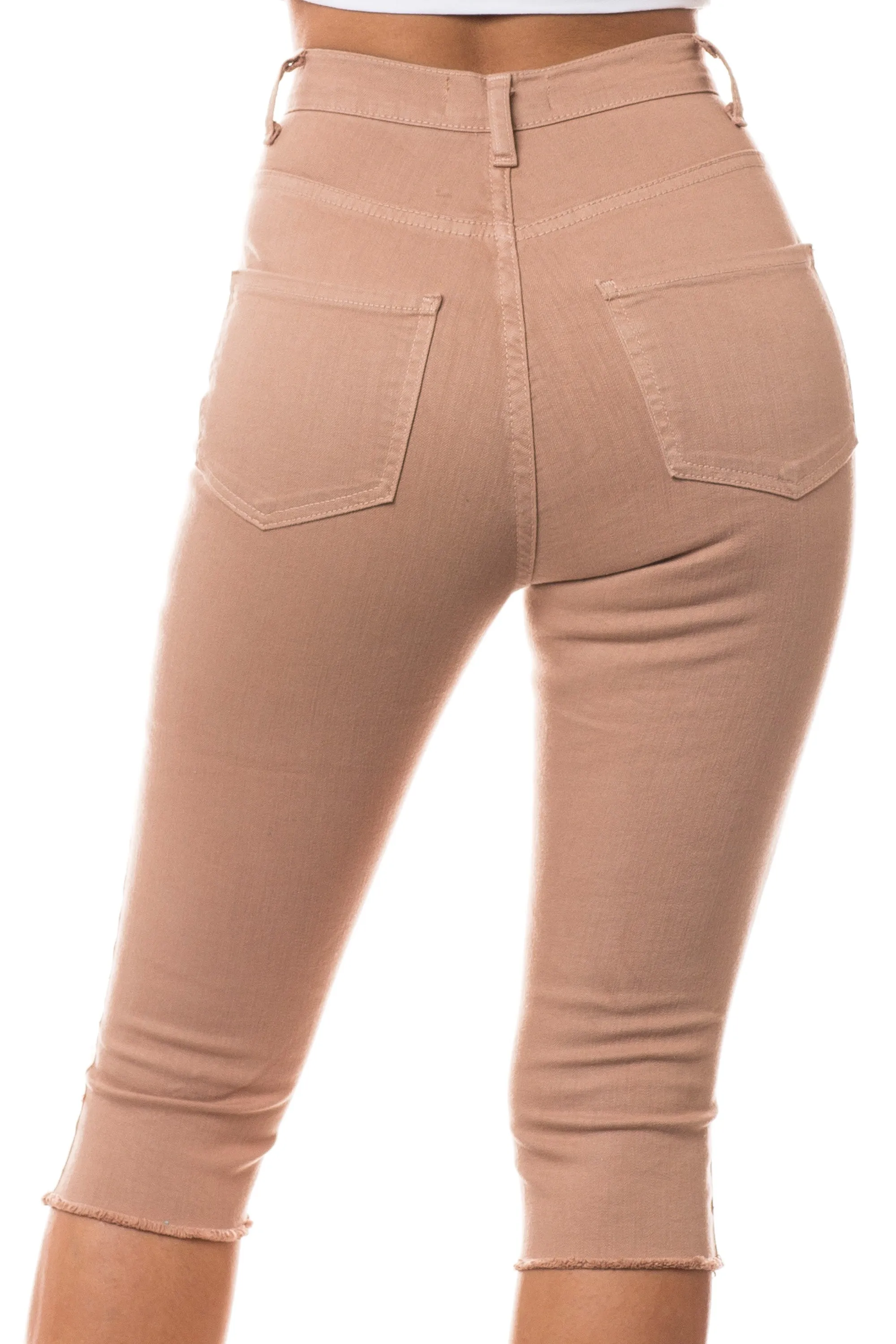 7003 Women's Super High Waisted Distressed Cropped Capri Jeans