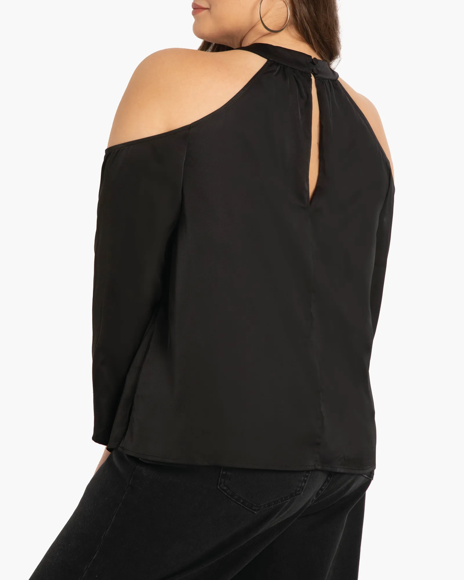 Alana Satin Cross-Neck Halter Top | Black