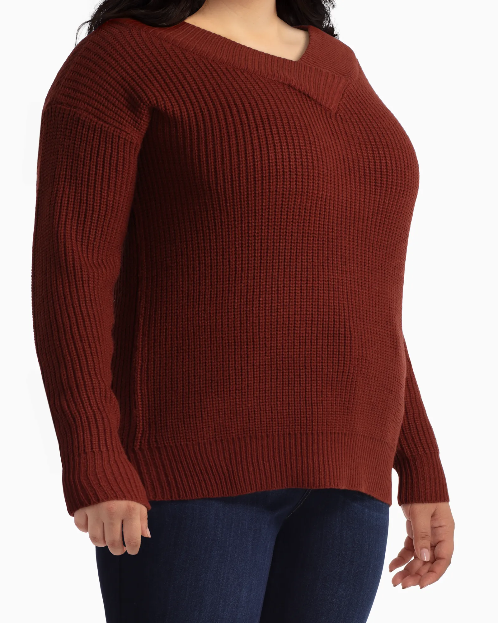 Albany Off The Shoulder V-Neck Sweater | Burgundy