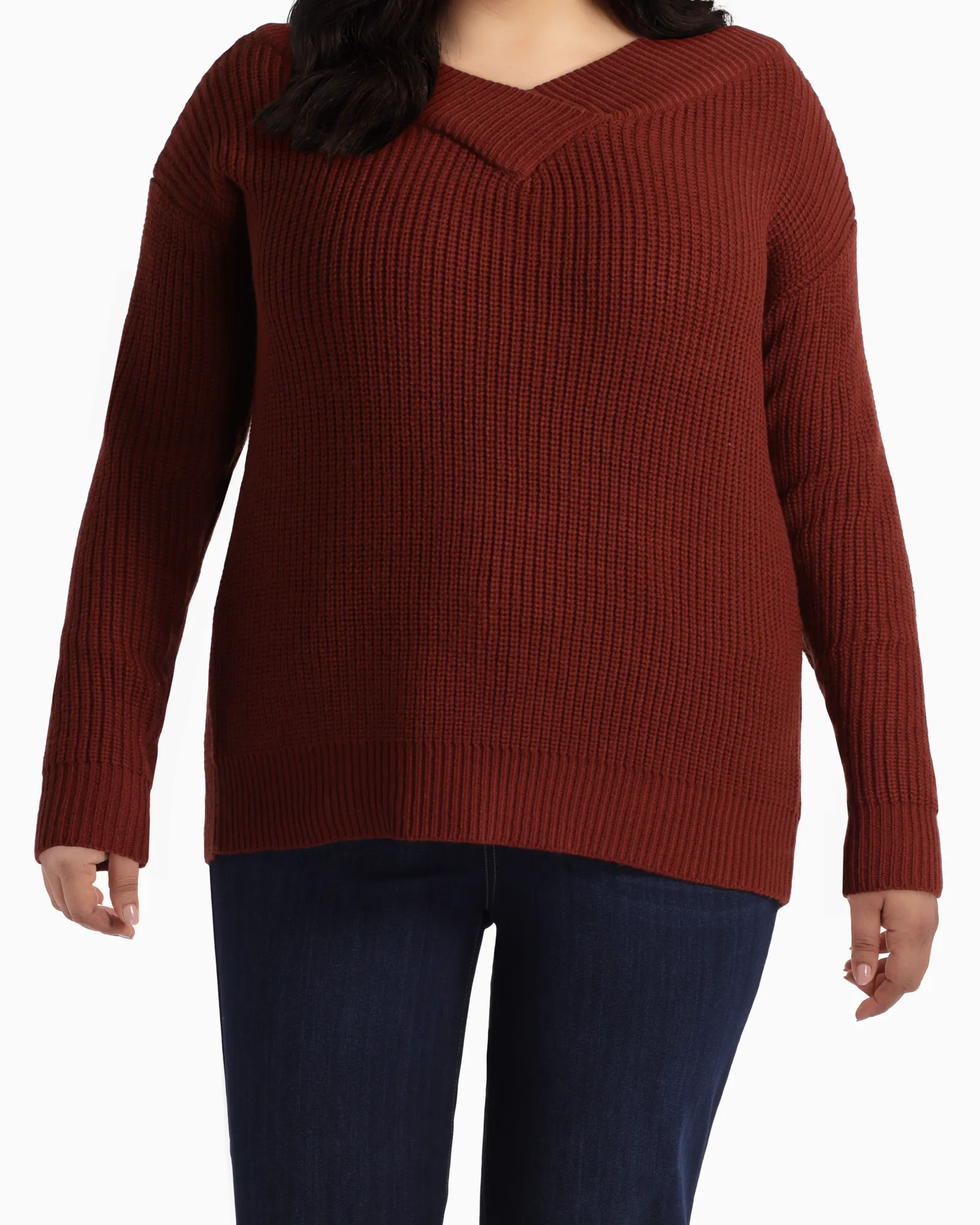 Albany Off The Shoulder V-Neck Sweater | Burgundy