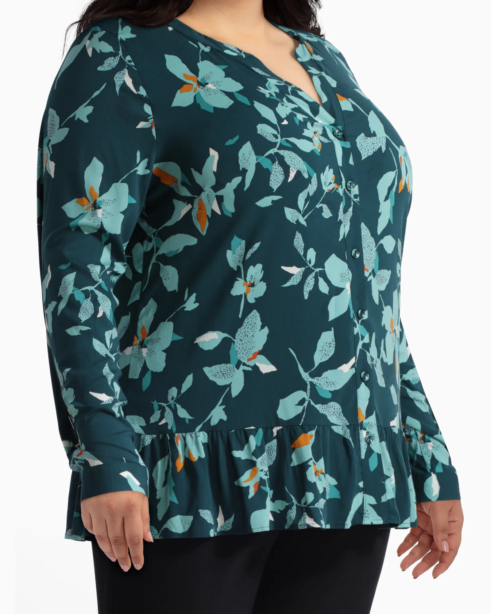 Alex Ruffled Button-Down Shirt | Olive Green / Light Green