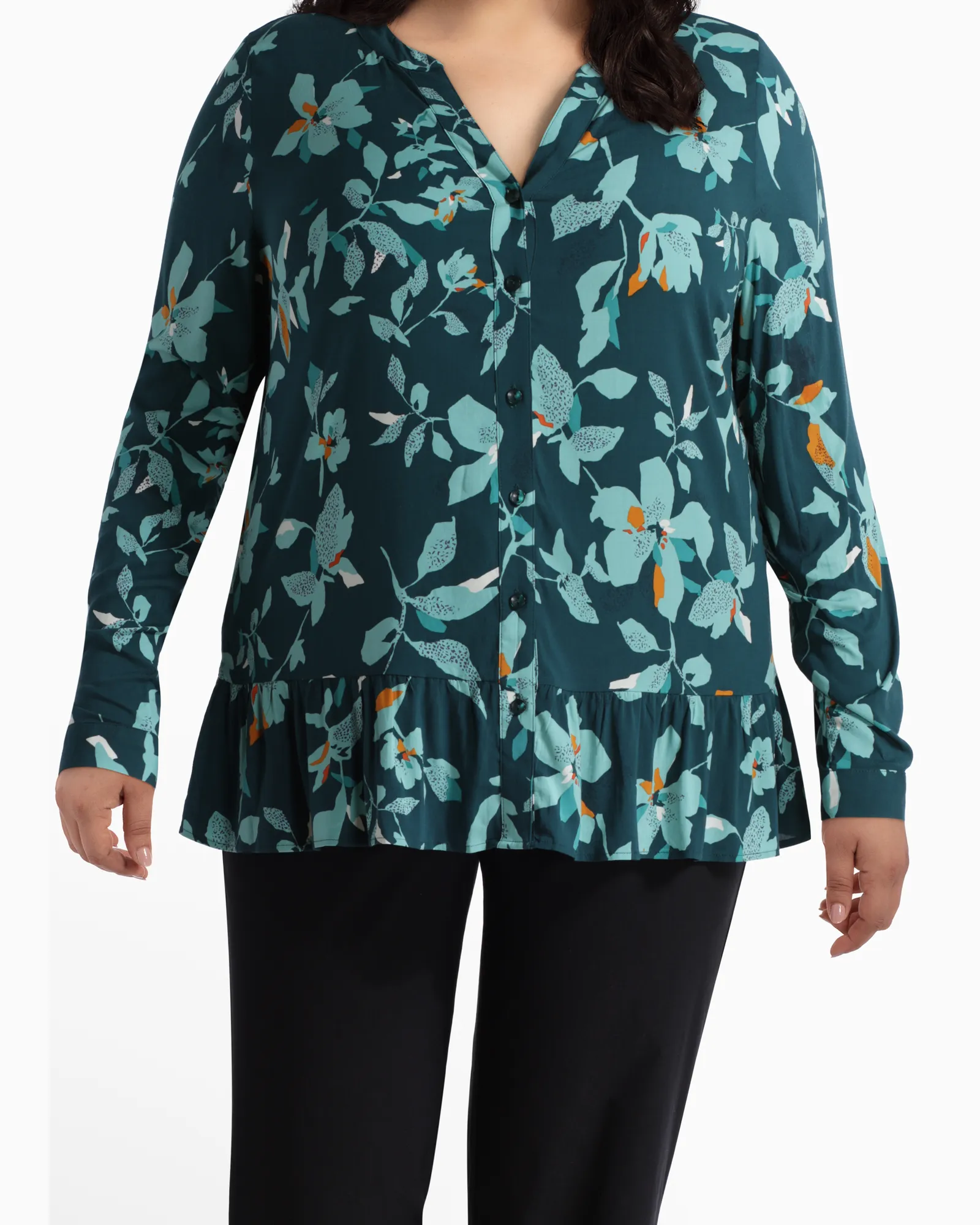 Alex Ruffled Button-Down Shirt | Olive Green / Light Green