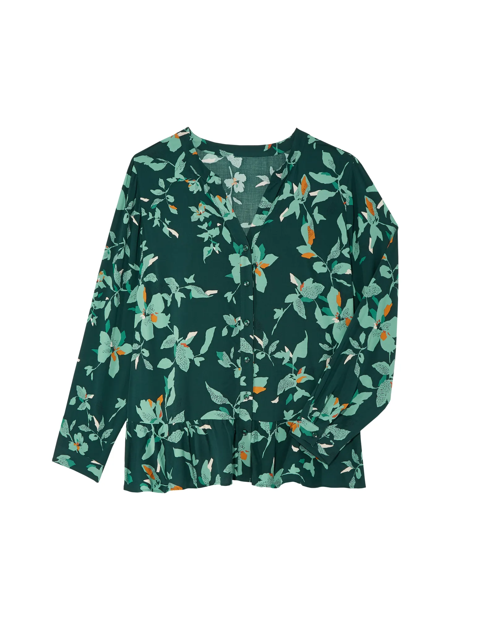 Alex Ruffled Button-Down Shirt | Olive Green / Light Green