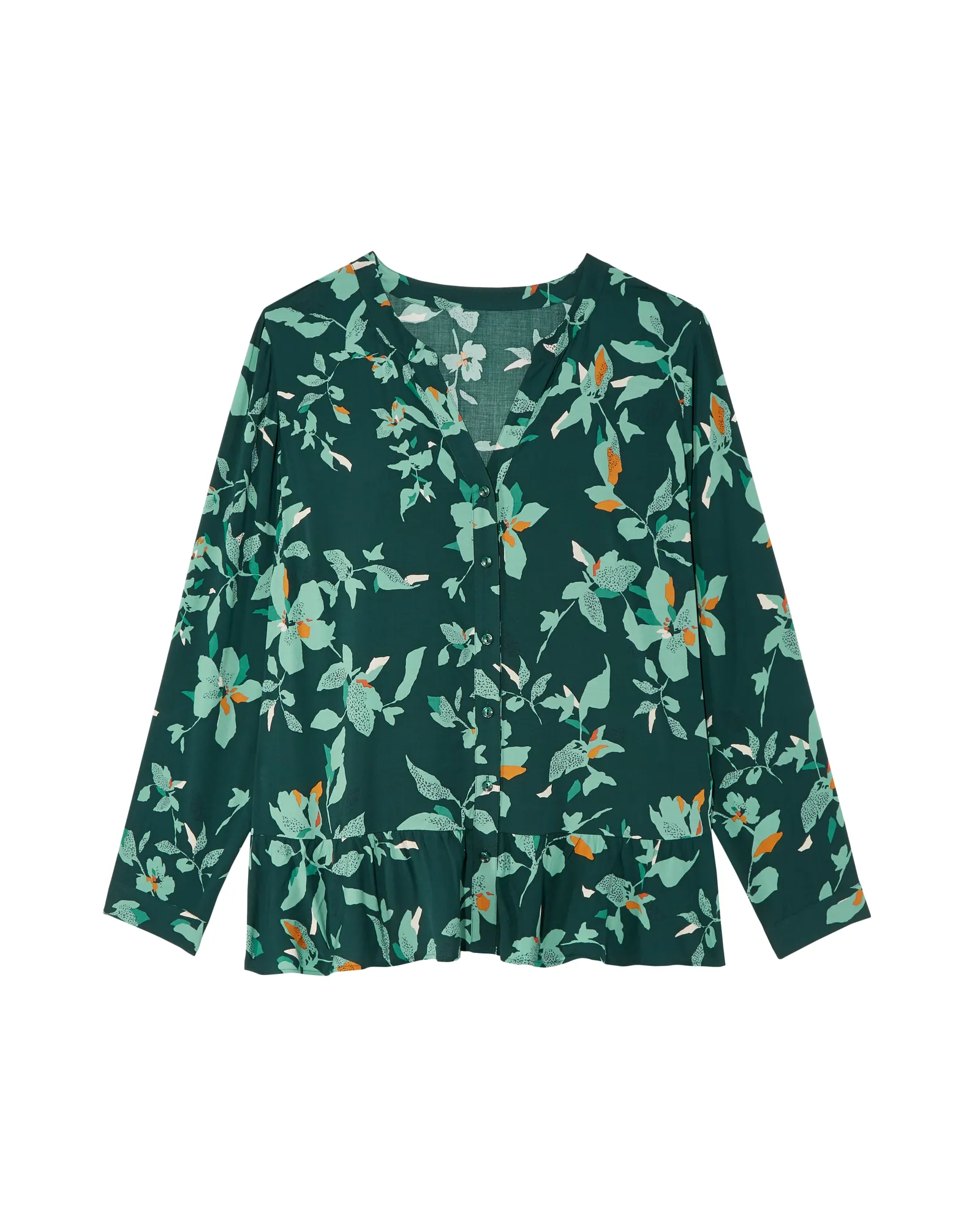 Alex Ruffled Button-Down Shirt | Olive Green / Light Green